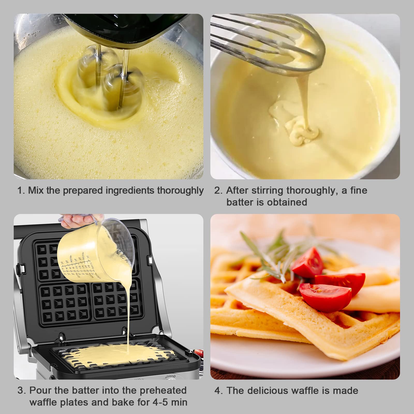 Nonstick Waffle Plates for Cuisinart Griddler GR-4N GR-5B GR-6 GRID-8N Series - 4-Slice Replacement Baking Plates by FOCOllK - Perfect for Breakfast, Brunch & Family Gatherings