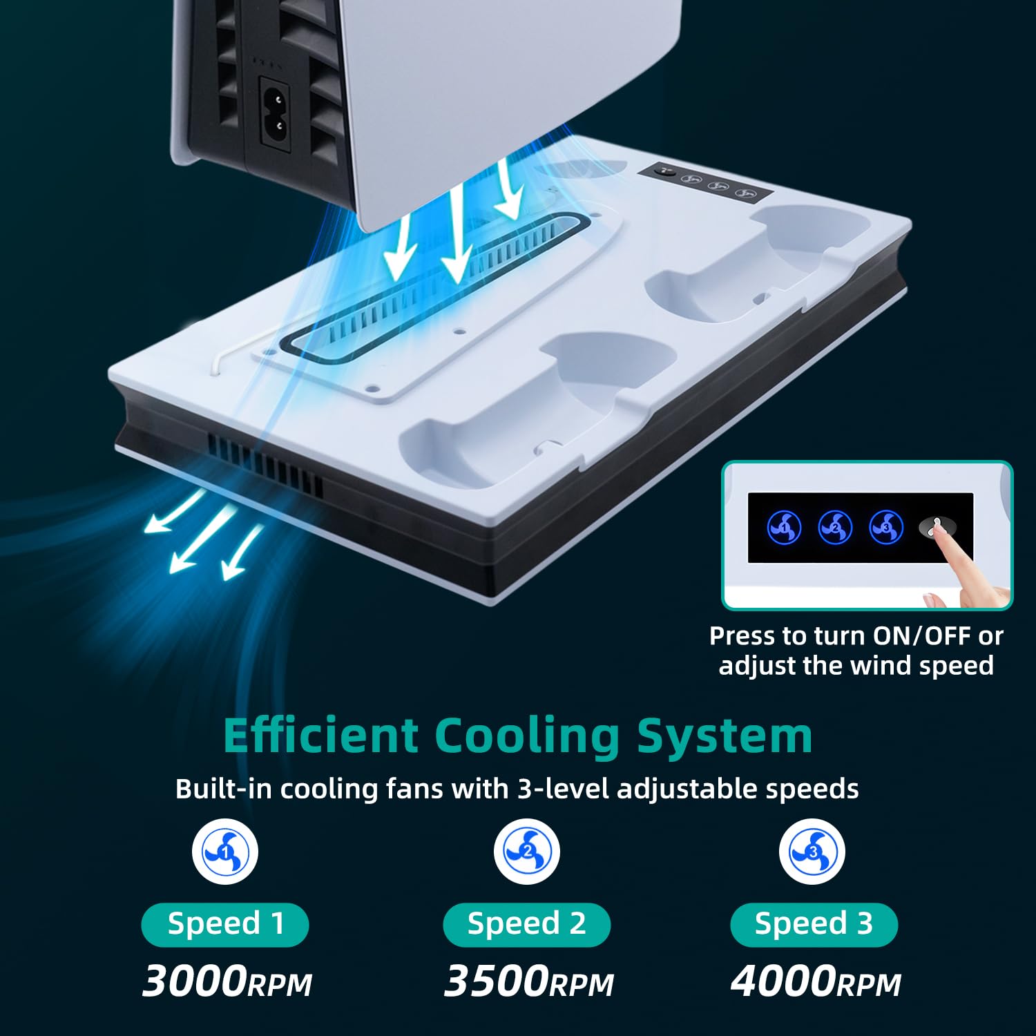 PS5 Cooling Stand with Dual Controller Charger & Headset Holder - Compatible with PS5 Slim/Pro/UHD/Digital Edition - 3 USB Ports & Enhanced Airflow Cooling Station - Perfect for Gaming Marathons & Console Protection (White)