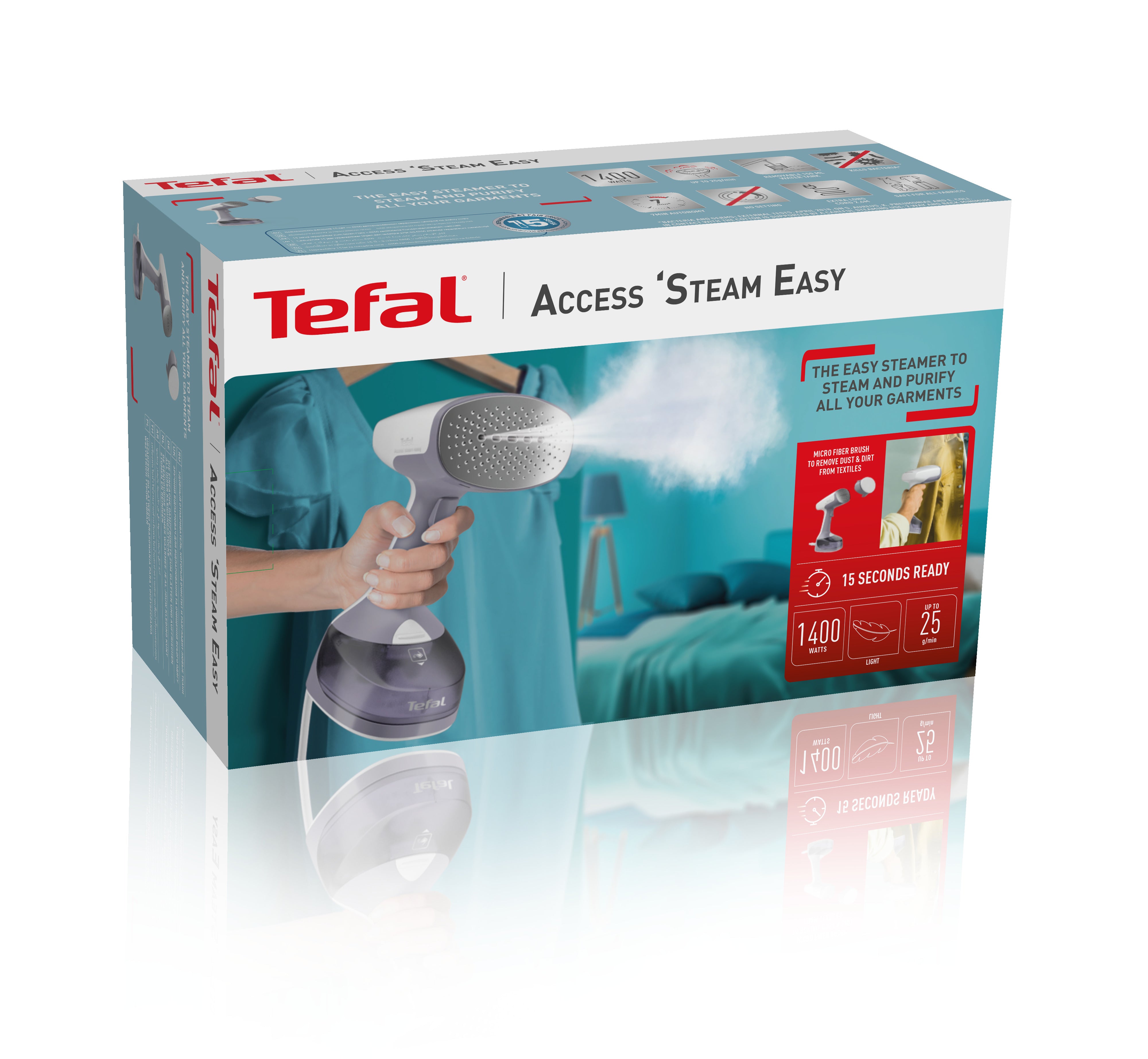 Tefal DT7151 Handheld Garment Steamer - Portable, Powerful & Easy to Use for Wrinkle-Free Clothes | Perfect for Travel, Home & Office Use