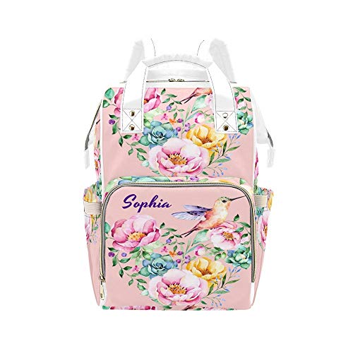 Custom Floral Bird Diaper Backpack - Personalized Baby Name Nappy Bag for Moms, Nursing Tote & Shoulder Bag - Perfect Baby Shower Gift for New Parents (Ideal for Daycare, Travel & Hospital Visits)