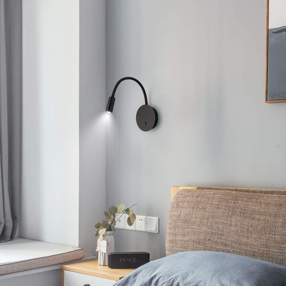 Modern LED Wall Sconce Light with Switch - Rotatable Round Warm White Reading Light for Bedroom, Living Room & Study | Wall Mounted Indoor Lighting Fixture for Bedside, Hallway and Home Decor