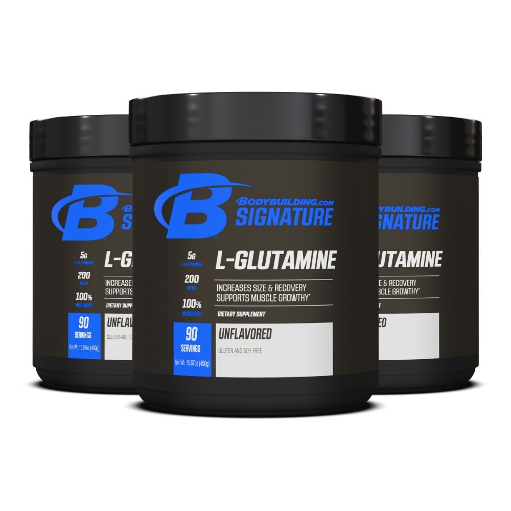 3 Pack Bodybuilding.com Signature L-Glutamine Powder - 270 Total Servings for Muscle Recovery & Performance - Pre & Post Workout Supplement for Athletes & Fitness Enthusiasts