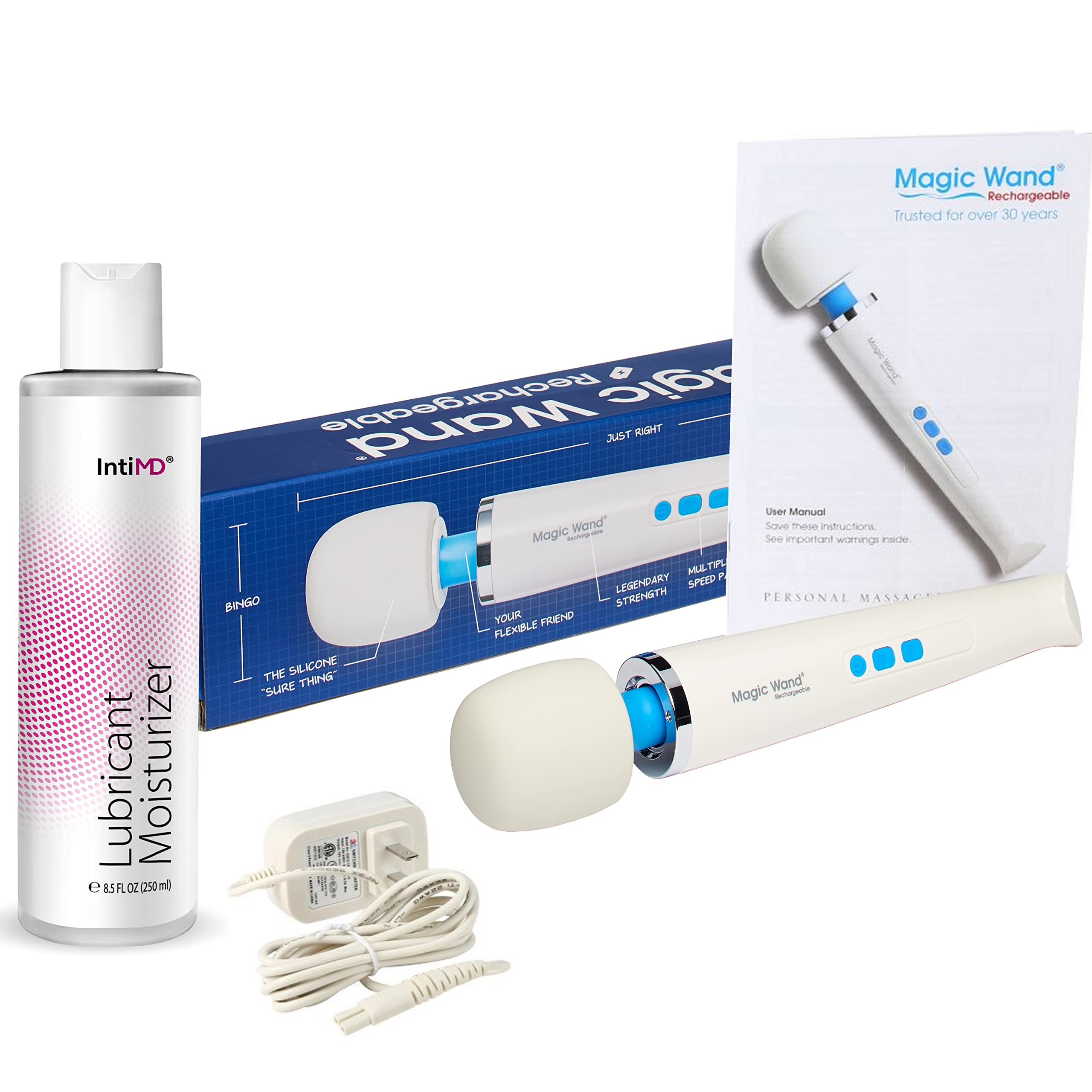 IntiMD Magic Wand Rechargeable Cordless Personal Massager - Viva Kit with Therapeutic Massage & 8oz Moisturizing Lotion for Muscle Relaxation - Perfect for Home Spa, Back Pain Relief & Couples Massage