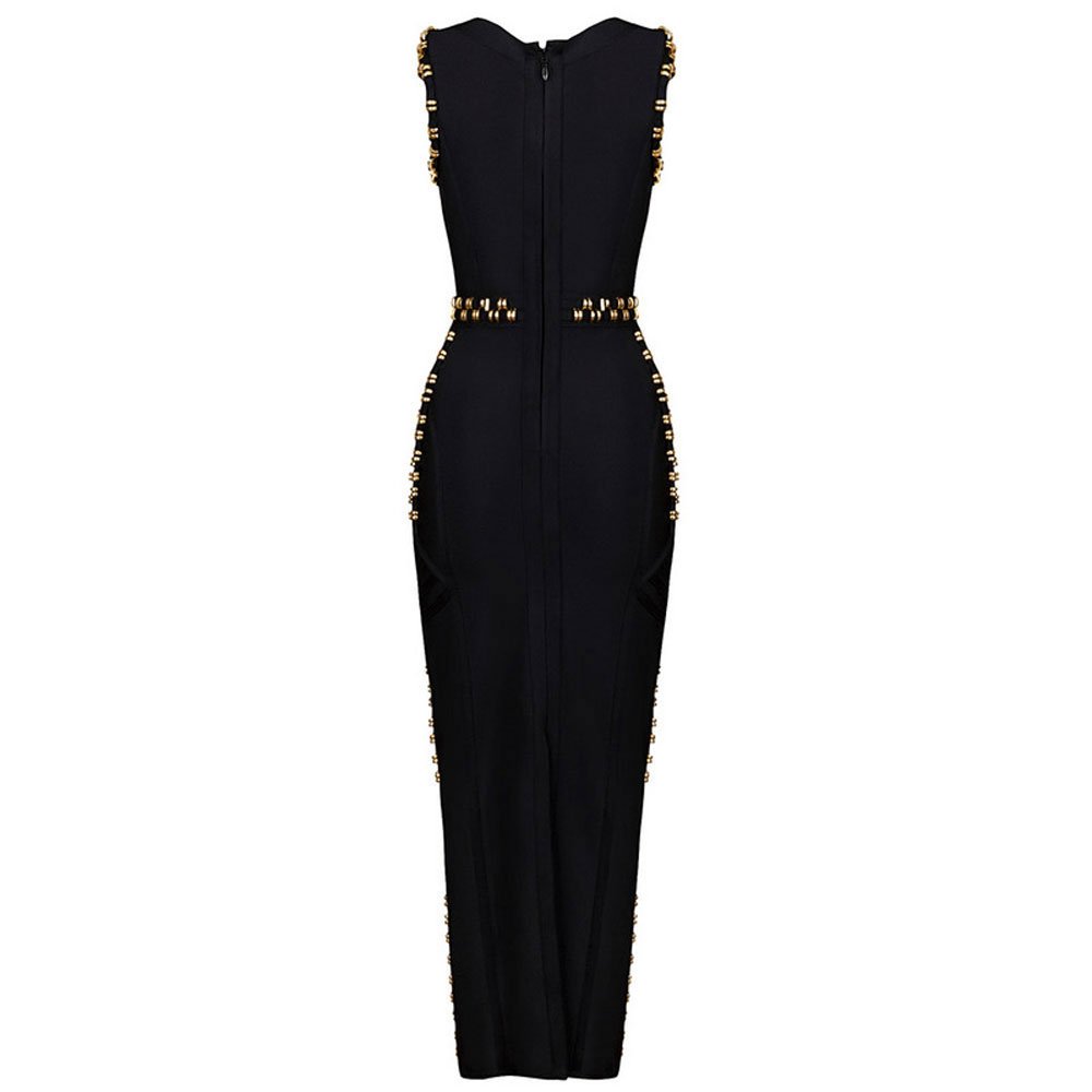Elegant Metal Ring Sleeveless Rayon Robe Maxi Bandage Dress for Women - Perfect for Evening Parties, Date Nights & Special Occasions