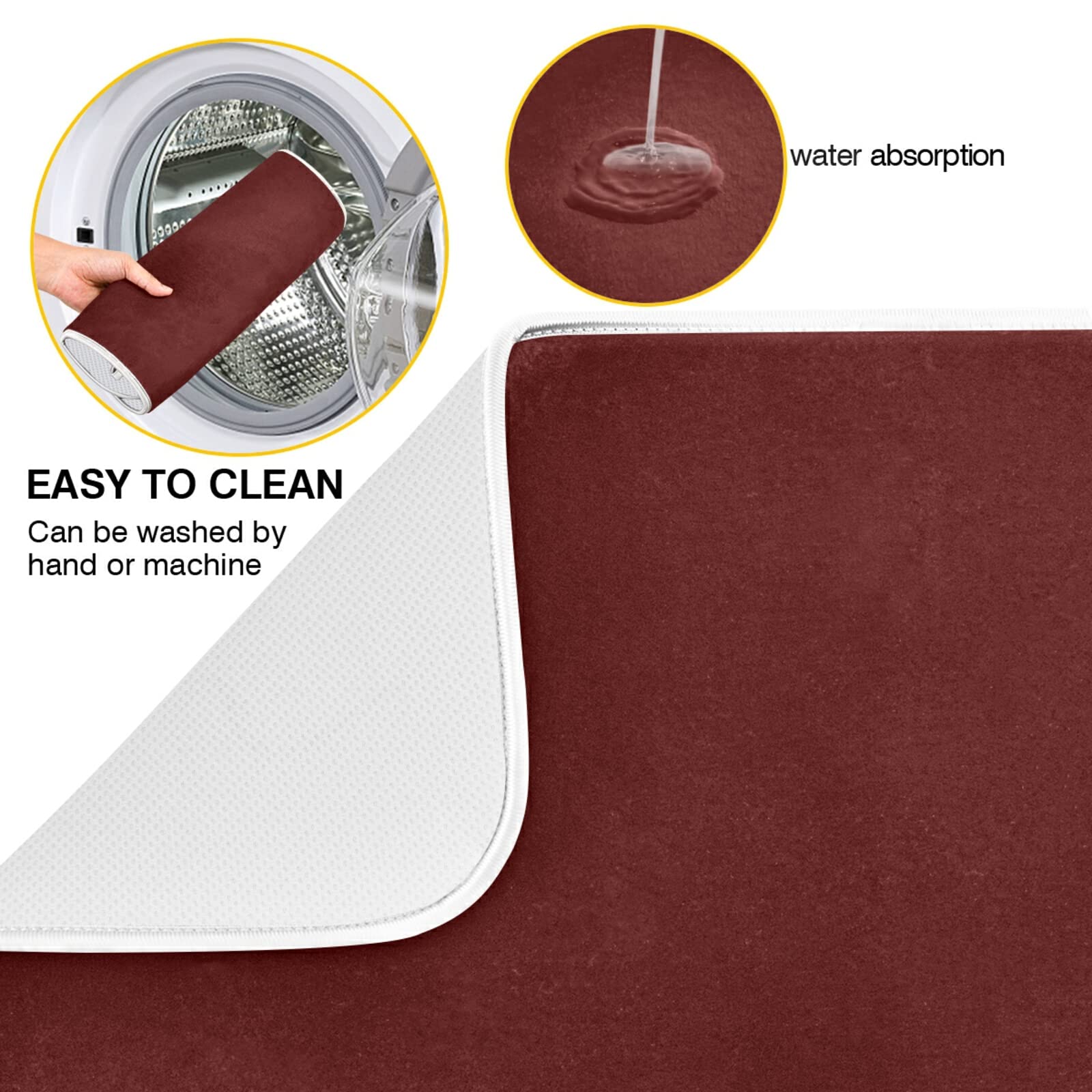 Burgundy XL Dish Drying Mat - 18x24 Inch Large Microfiber Kitchen Counter Mat, Heat Resistant Dish Drainer Pad for Dishes - Perfect for Kitchen Countertops, Sink Areas & Dish Drying Stations