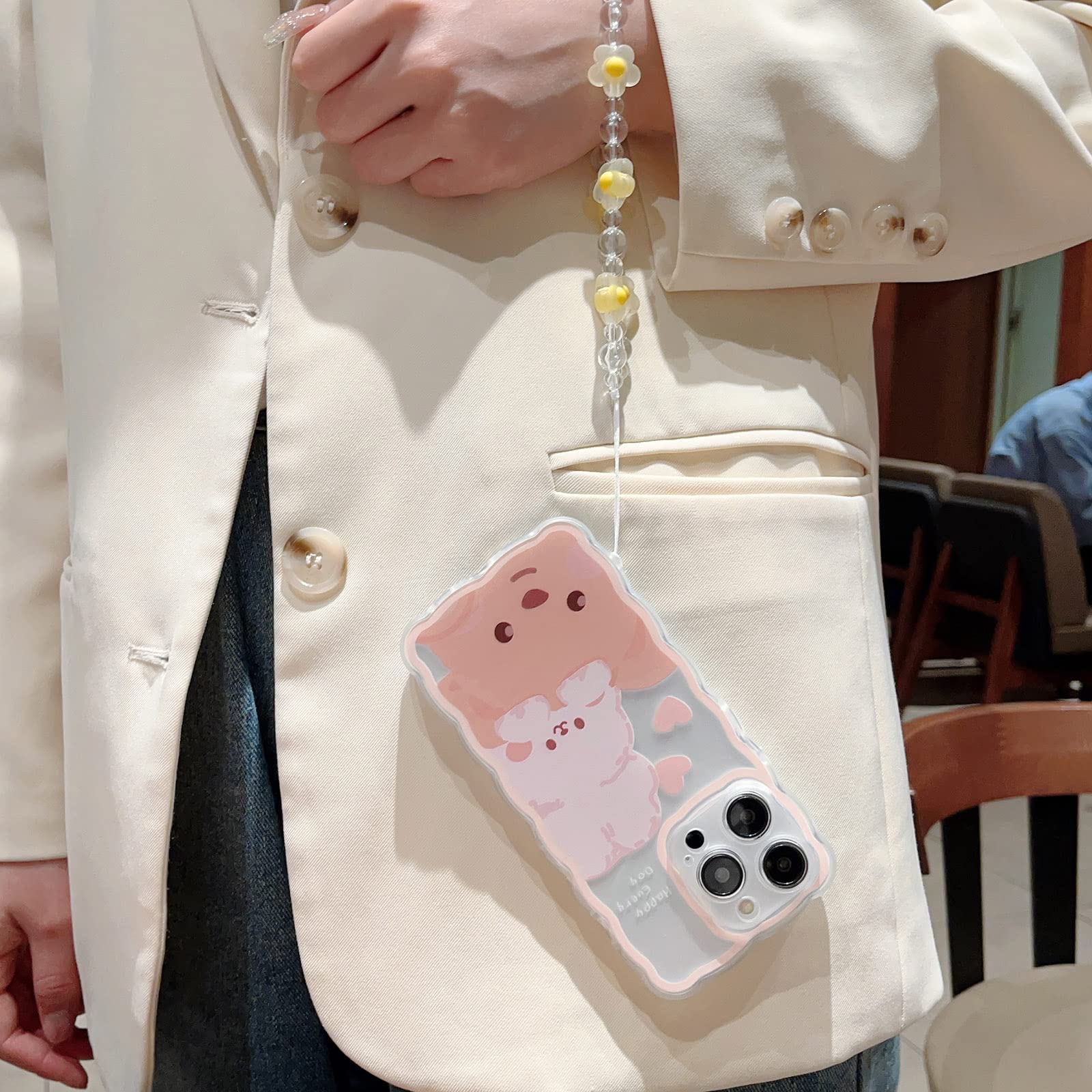 Cute Cartoon Little Bear Rabbit iPhone 12 Pro Max Case - Soft TPU Transparent Phone Cover with Aesthetic Kawaii Chain Design for Women & Girls | Perfect for Daily Use, School, Work & Travel