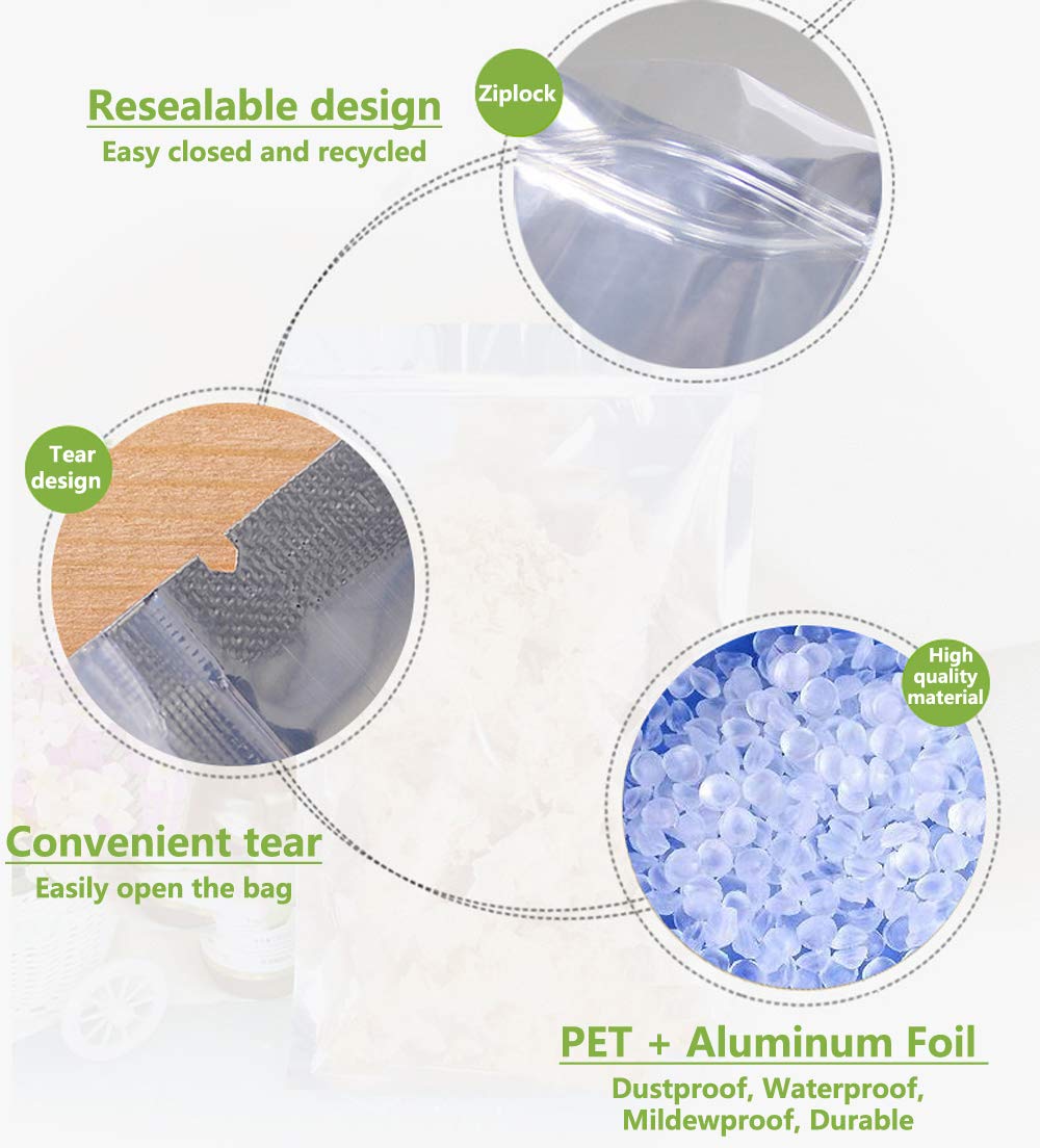 50 Pack 5.9x8.7 Inch Mylar Bags - Resealable Food Storage Bags with Clear Zip Lock | Food Safe Aluminum Plastic Material | Perfect for Meal Prep, Coffee Beans, Nuts & Long-Term Food Preservation