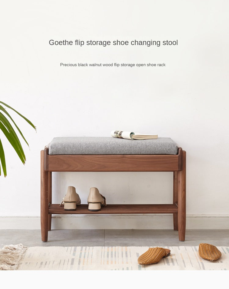 Solid Black Walnut Shoe Storage Bench with Flip Top - Multi-Functional Entryway Organizer for Shoes, Hats & Bags - Perfect for Hallway, Bedroom or Closet Organization