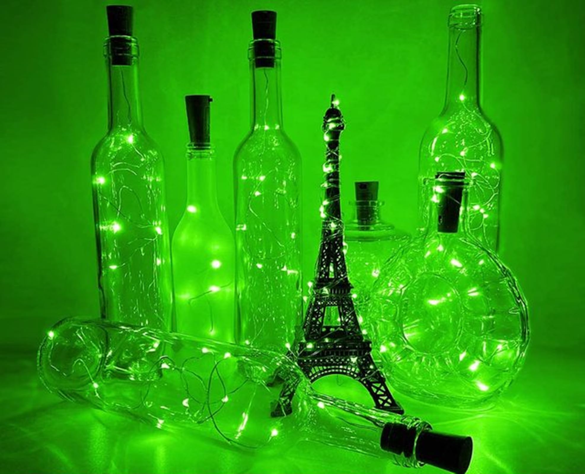 St. Patrick's Day Green Wine Bottle Lights - 20 LED Cork String Lights with Silver Copper Wire, Battery Operated Fairy Lights for Christmas, Halloween, Wedding Party Decorations | Perfect for DIY Home Decor, Bar Lighting, and Festive Bottle Centerpieces