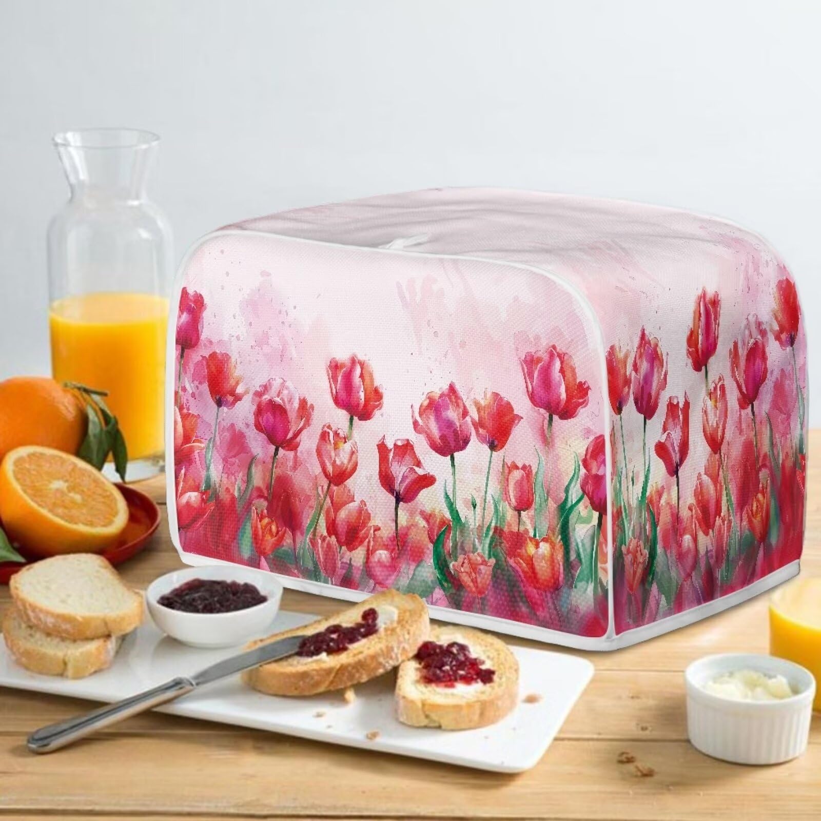 Flowers 2-Slice Toaster Cover - Waterproof Bread Maker Oven Dust Cover - Anti-Scratch Kitchen Accessory Decor for Countertop Protection & Style