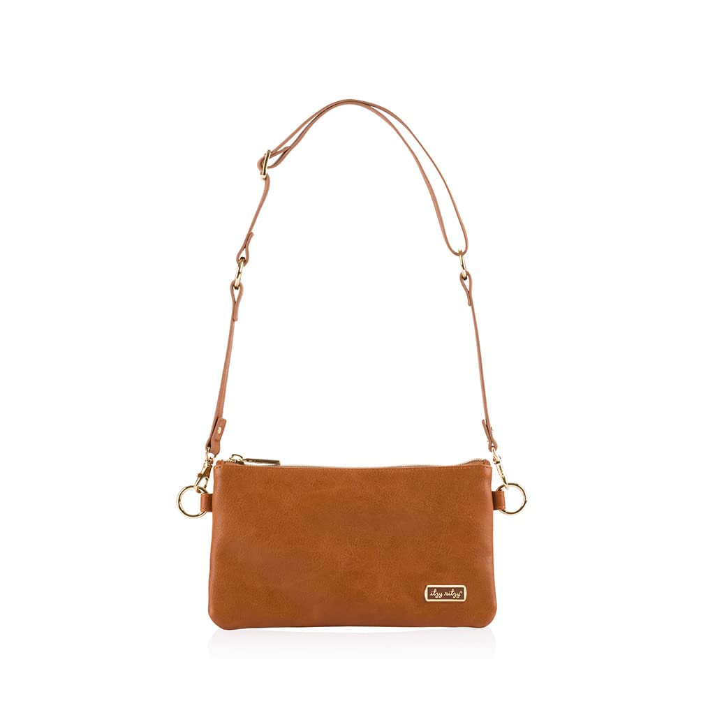 Itzy Ritzy Boss Pouch - Women's Crossbody Clutch Belt Bag with Wristlet Strap & 6 Card Slots | Multi-Functional Purse for Everyday Use, Travel & Night Out (Cognac)