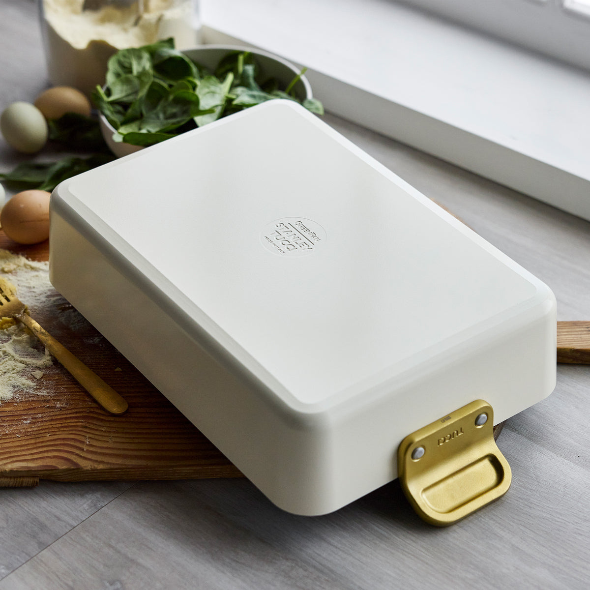 Stanley Tucci™ Ceramic Nonstick Lasagna Pan - 13x9 Inch Oven Safe Baking Dish, Carrara White Marble Design | Perfect for Lasagna, Casseroles & Family Dinners