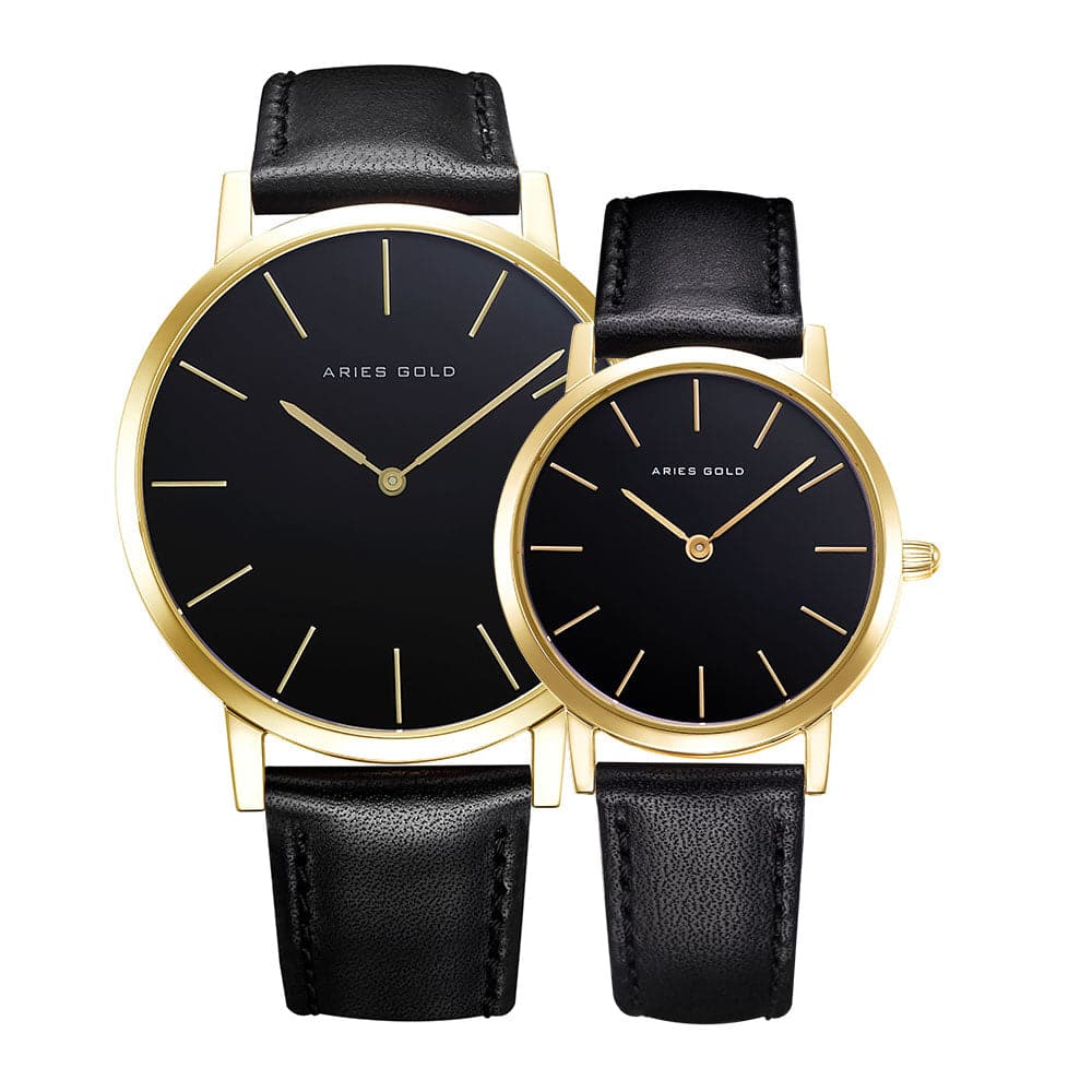 **ARIES GOLD Urban Santos G 1022 & L 1023 Couple's Watches - Stylish Matching Black Watches for Couples, Perfect for Anniversaries, Weddings & Date Nights**