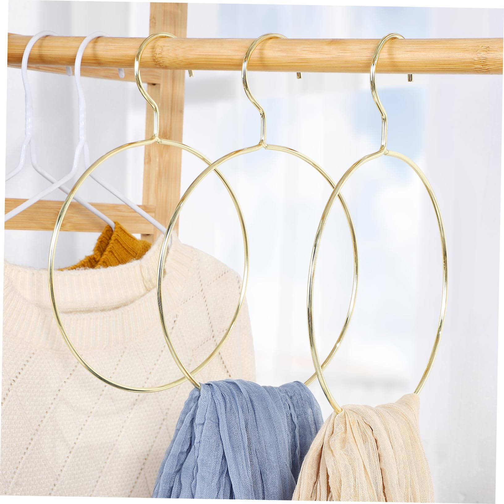 5pcs Heavy Duty Underwire Bikini Belt Rack - Gold Circle Tie Rack & Belt Ring Hanger for Pants, Scarves, Towels Organization - Perfect for Closet Storage and Wardrobe Accessories Display