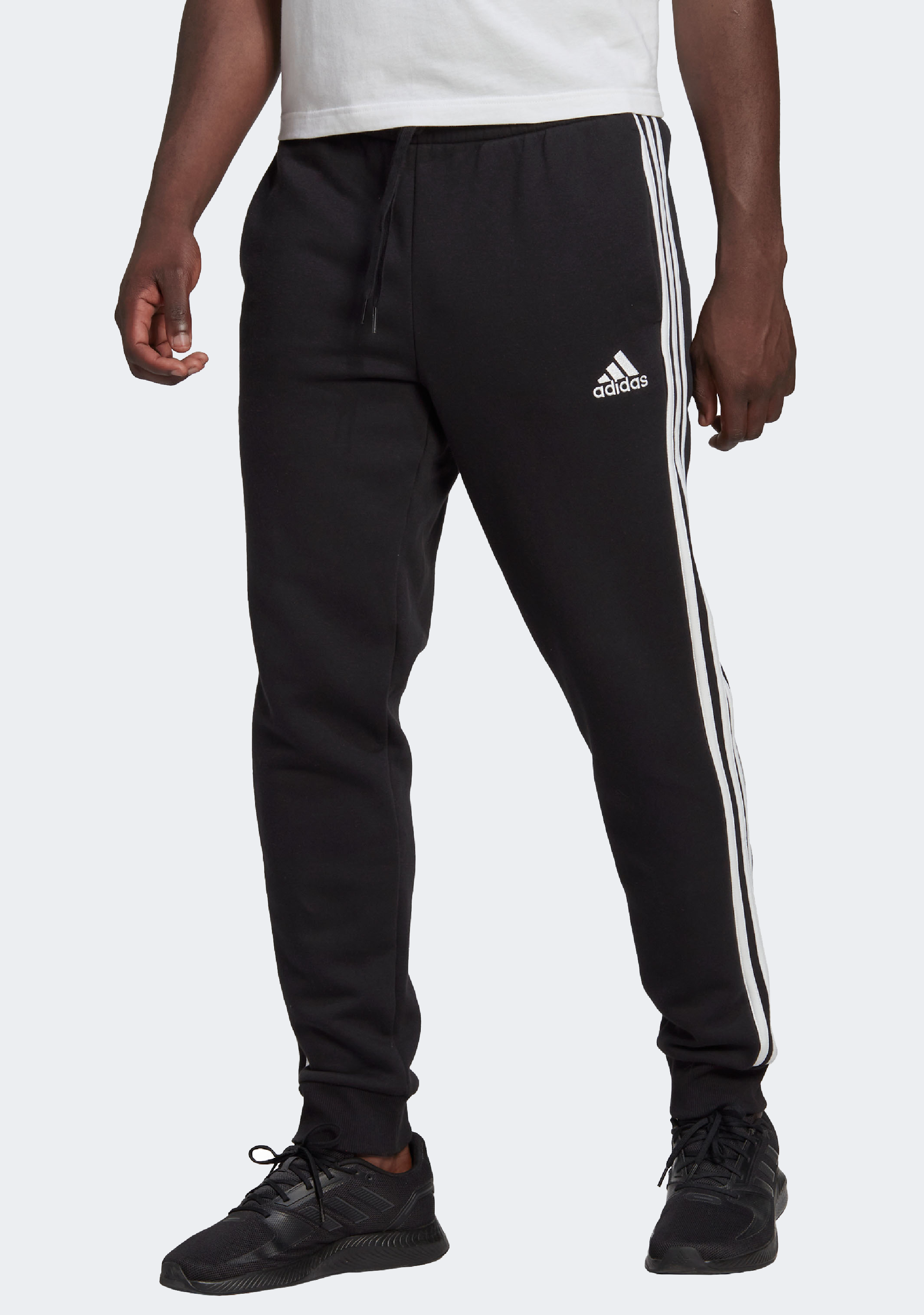 Adidas Men's Essentials Fleece Tapered Cuff Joggers with 3 Stripes - Comfortable Athletic Pants for Running, Gym & Casual Wear