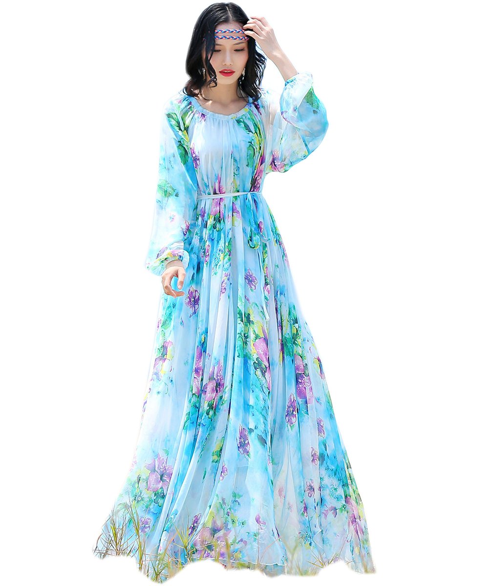 MedeShe Women's Floral Print Chiffon Maxi Dress - Elegant Beach Wedding Bridesmaid Sundress for Summer Vacation & Party Wear