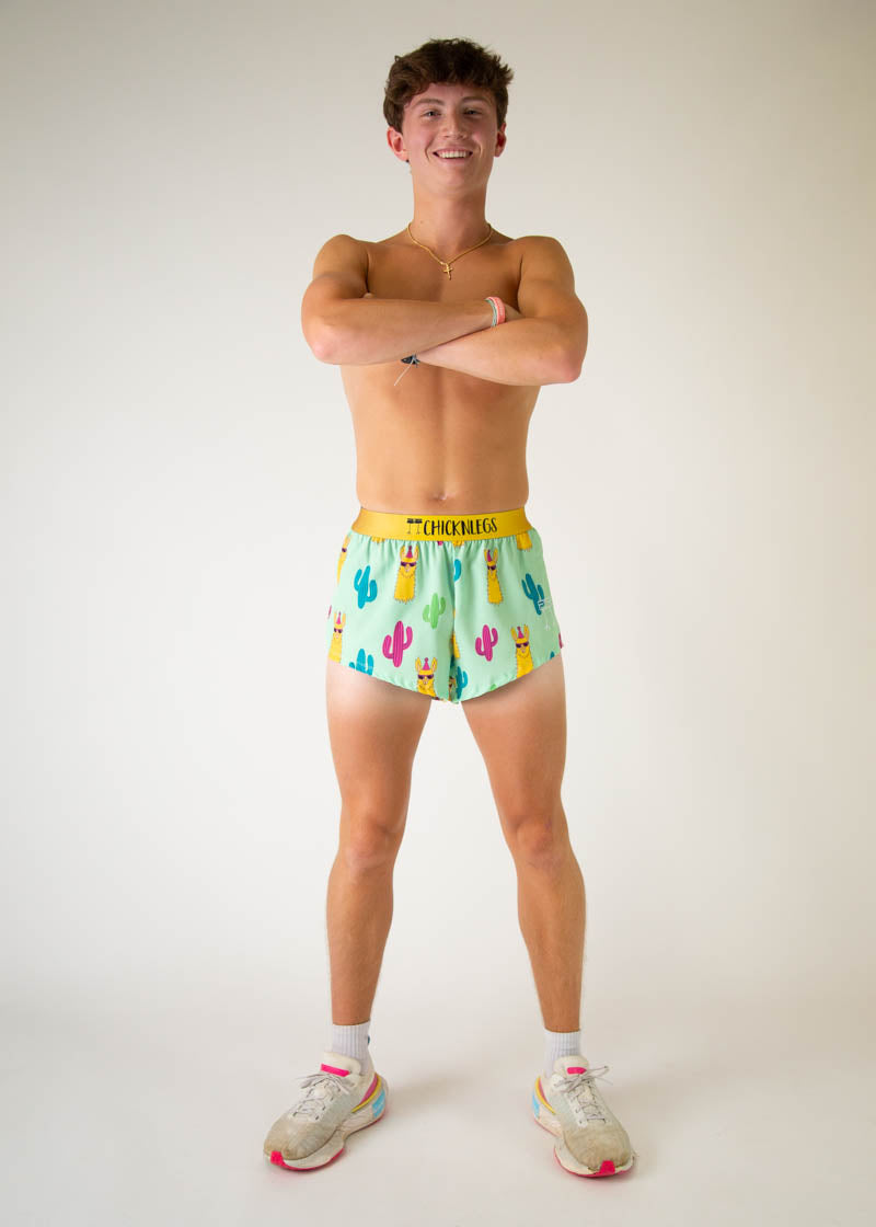 Men's Green Llamas 2 Split Running Shorts - Lightweight & Breathable for Gym, Jogging & Outdoor Activities