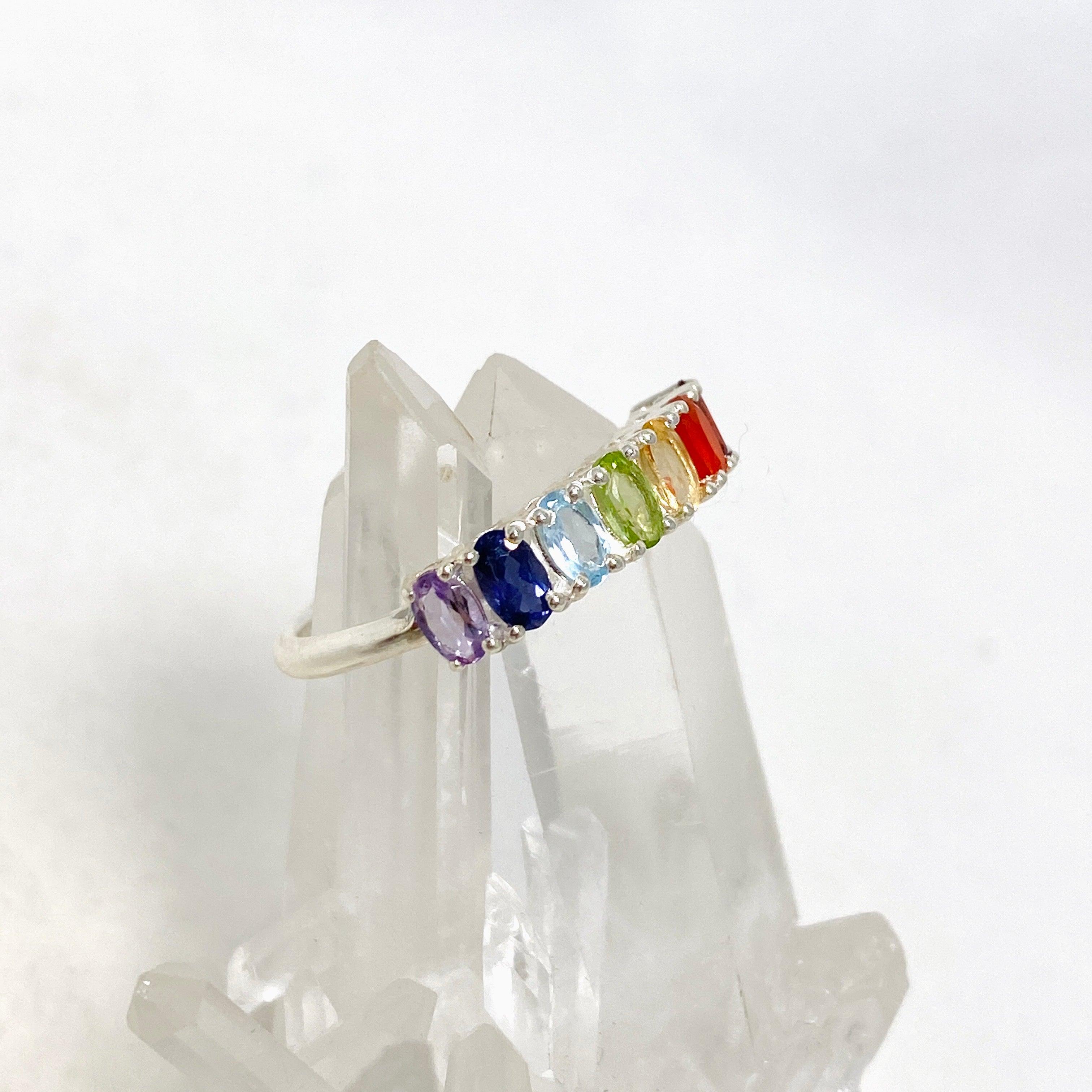 Chakra Healing Ring R4177 - Spiritual Energy Balance Jewelry for Meditation, Yoga & Positive Vibes