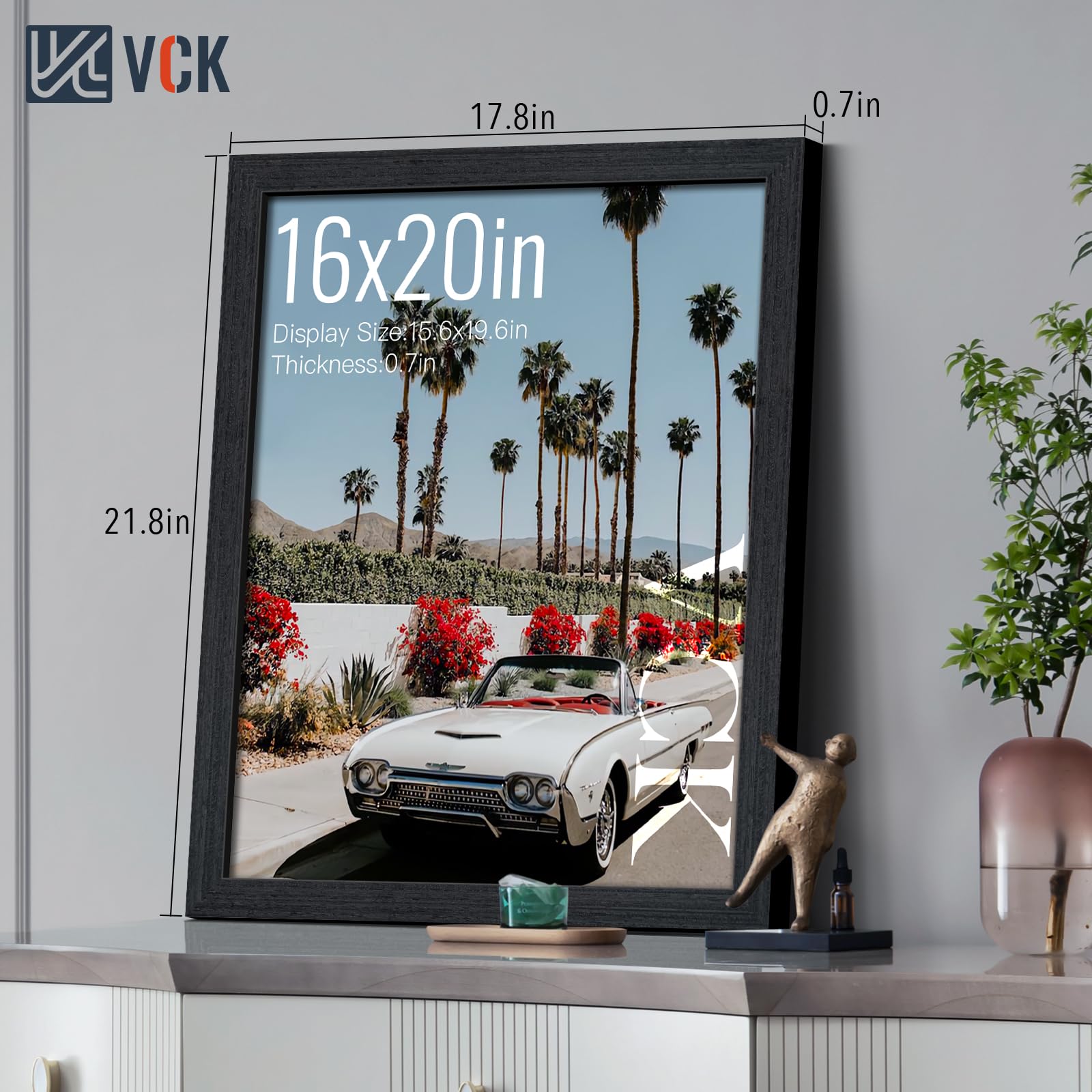 VCK 16x20 Picture Frames 3 Pack - Black Oak Solid Wood Wall Frames with Natural Wood Grain for Photos, Posters & Artwork - Perfect for Home Decor, Office Display & Gift Giving