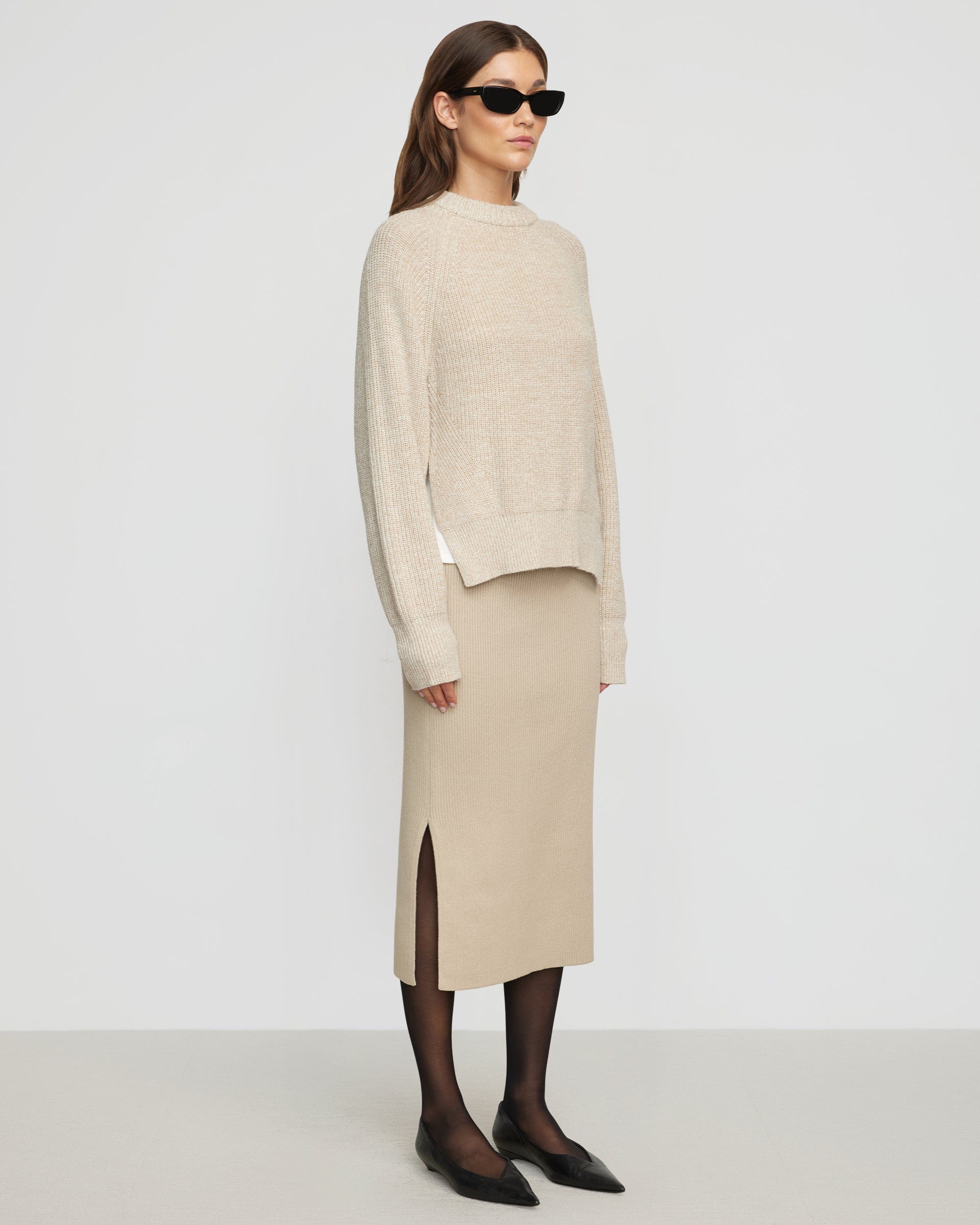 Faustine Women's Cotton Ribbed Midi Skirt - Stretchy High Waist Pencil Skirt for Work, Office, and Casual Wear