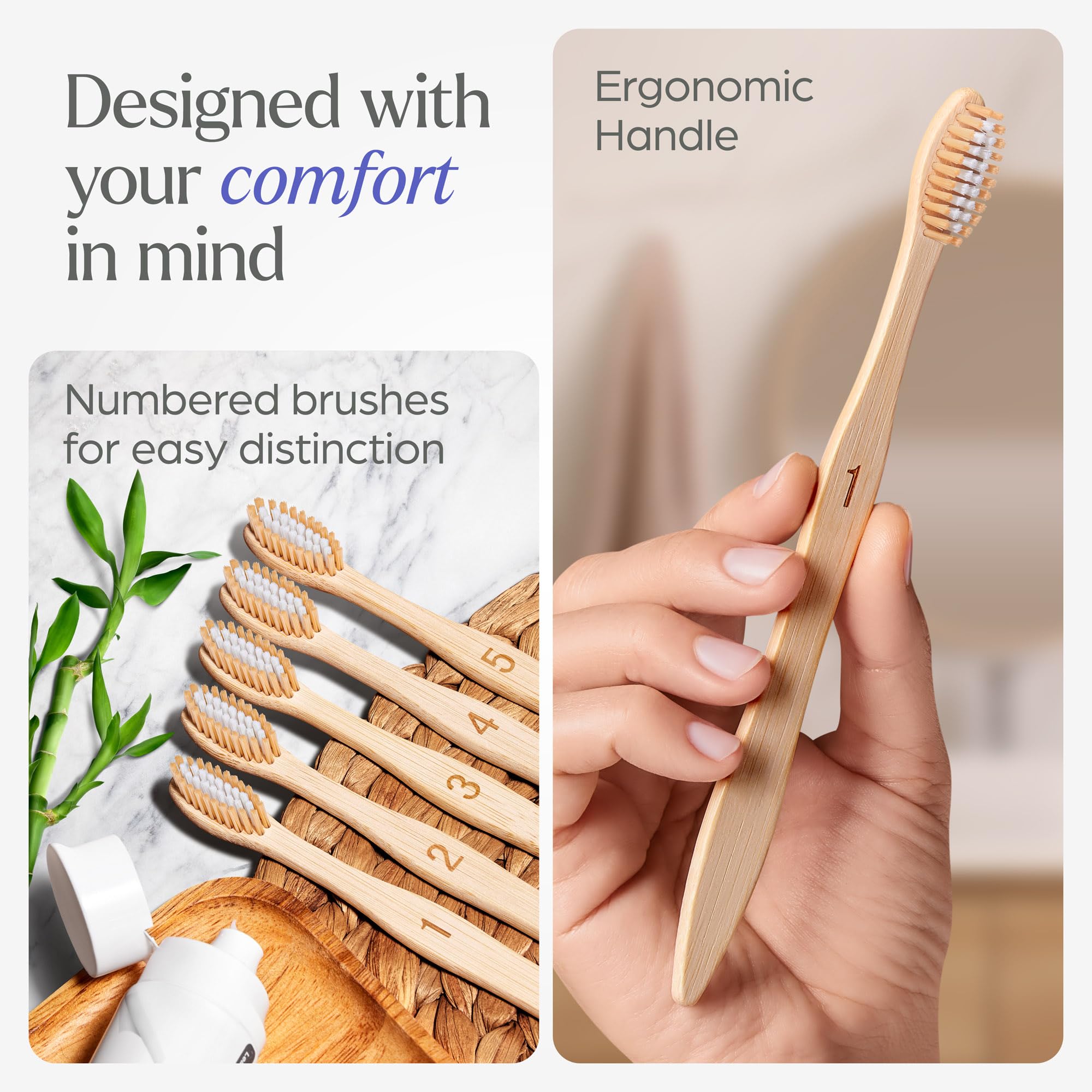 Eco-Friendly Bamboo Toothbrushes 10 Pack - BPA Free Medium Bristles for Adults | Biodegradable & Compostable Natural Wooden Toothbrush Set | Perfect for Travel, Home & Sustainable Oral Care