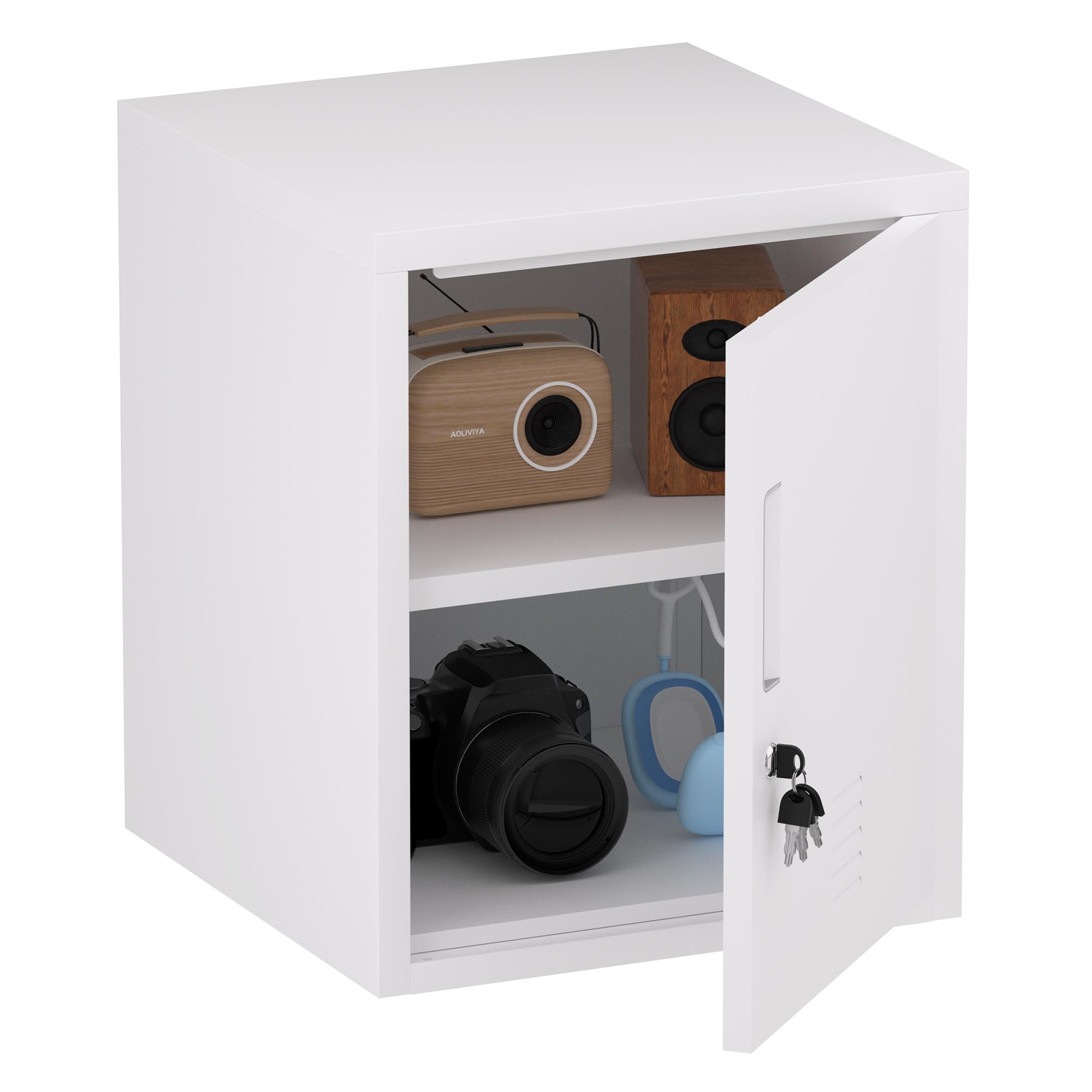 Metal Storage Locker Cabinet with Locking Door & Adjustable Shelf - Secure Organizer for Home, Office, Classroom & Workshop (White) - Perfect for Storing Supplies, Tools & Personal Items
