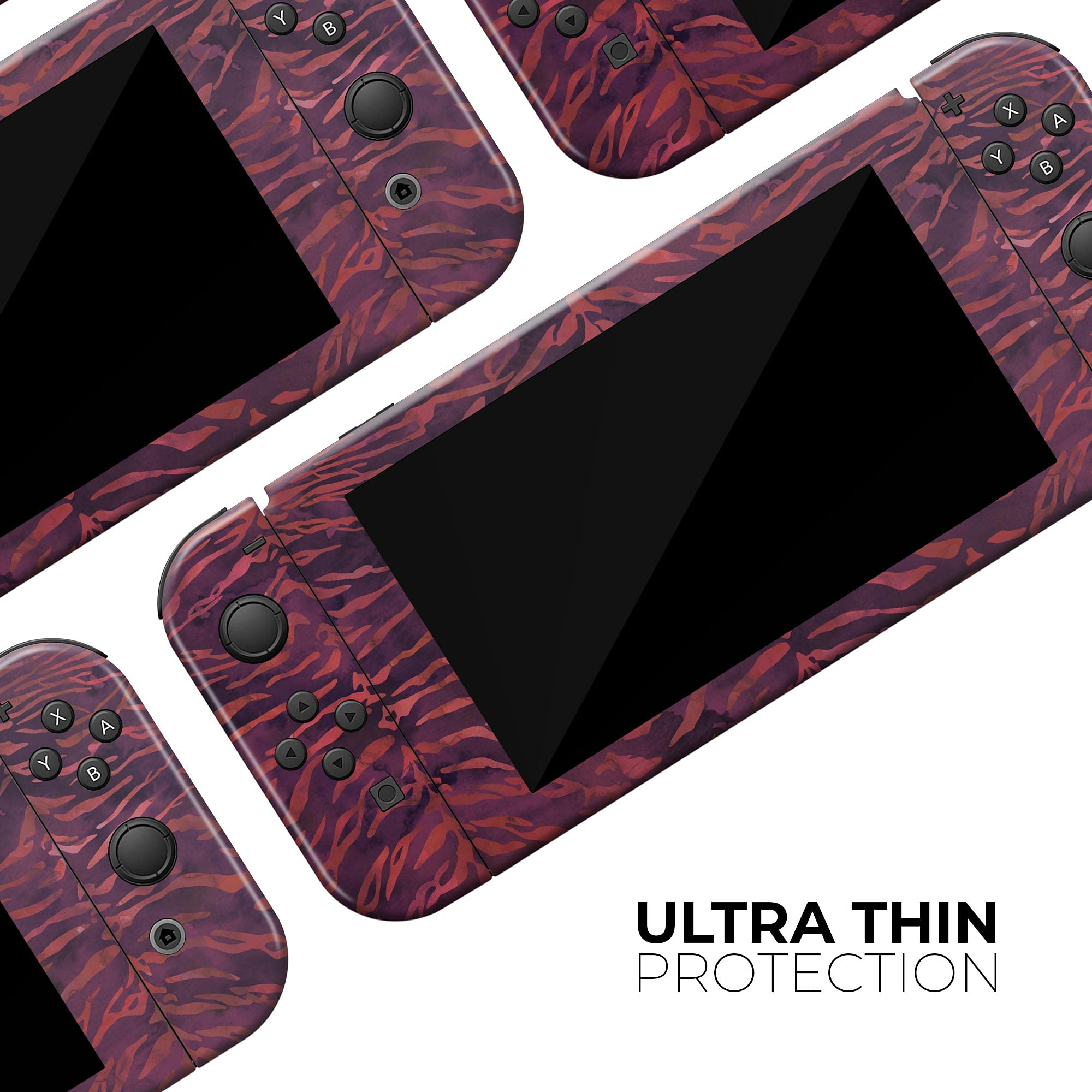 Nintendo Switch & Joy-Con Protective Vinyl Skin Decal Cover - Scratch-Resistant, Removable Wine Watercolor Tiger Design - Perfect for Gaming Protection & Customization