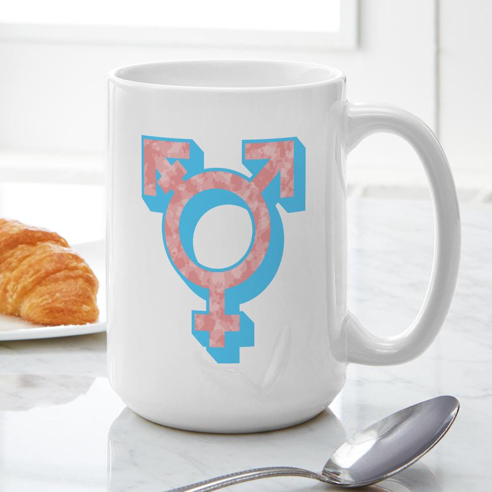 Transgender Symbol 15 oz (444 ml) Ceramic Coffee Mug - Perfect for LGBTQ+ Pride, Home & Office Use, Gift for Activists & Allies