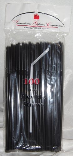 100 Pack Flexible Drinking Straws - Reusable Bendable Straws for Luau, Wedding & Party - Black Plastic Straws for Smoothies, Cocktails & Beverages - Perfect for Home, Office & Outdoor Use
