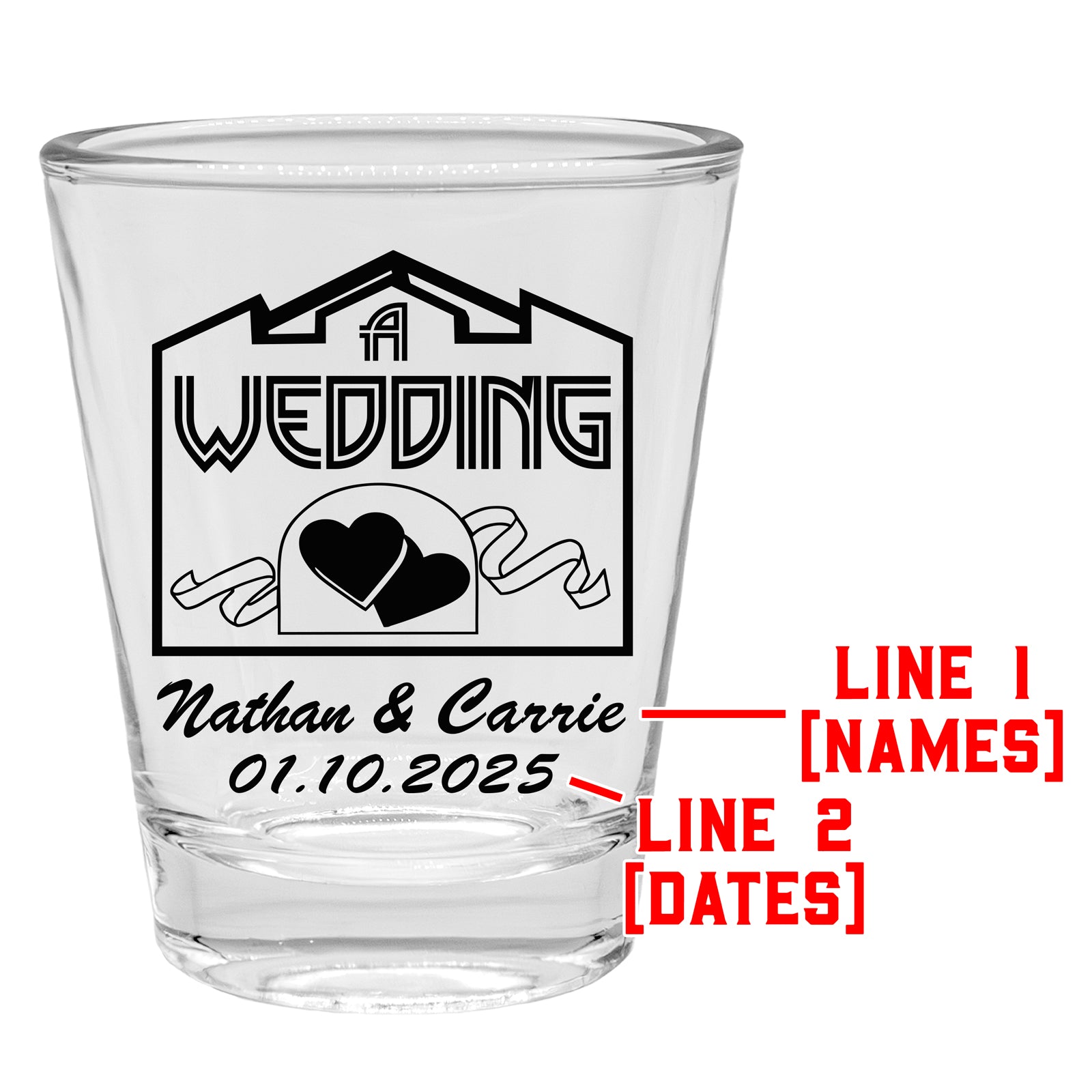Customizable 1.75oz Clear Chapel Themed Shot Glasses - Perfect for Weddings, Bachelor Parties & Themed Events