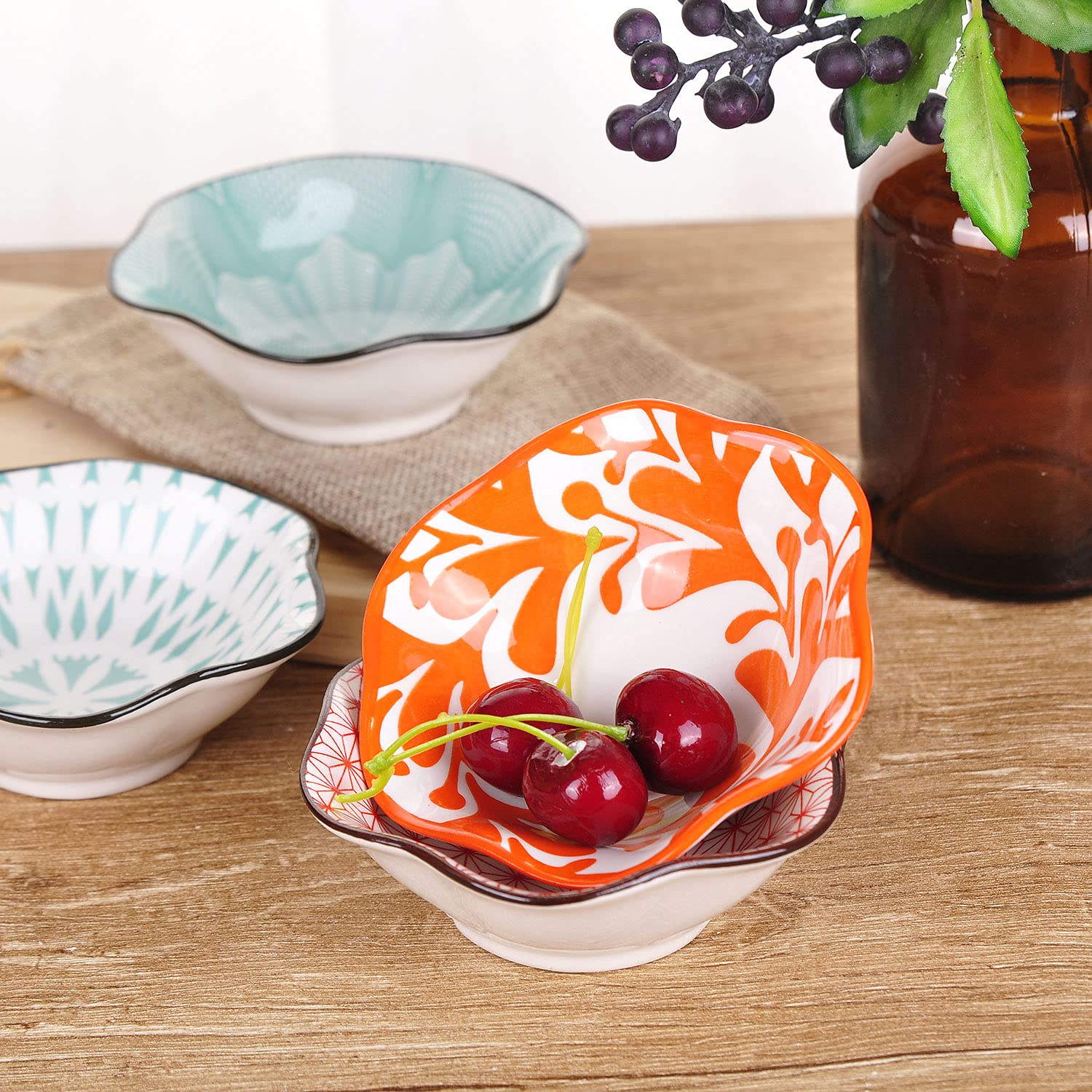 VanEnjoy Modern Japanese Ceramic Dipping Bowls Set of 4 - Soy Sauce, Seasoning & Sushi Dipping Dishes for Asian Cuisine, Perfect for Sushi, Dumplings, Ramen & Appetizers