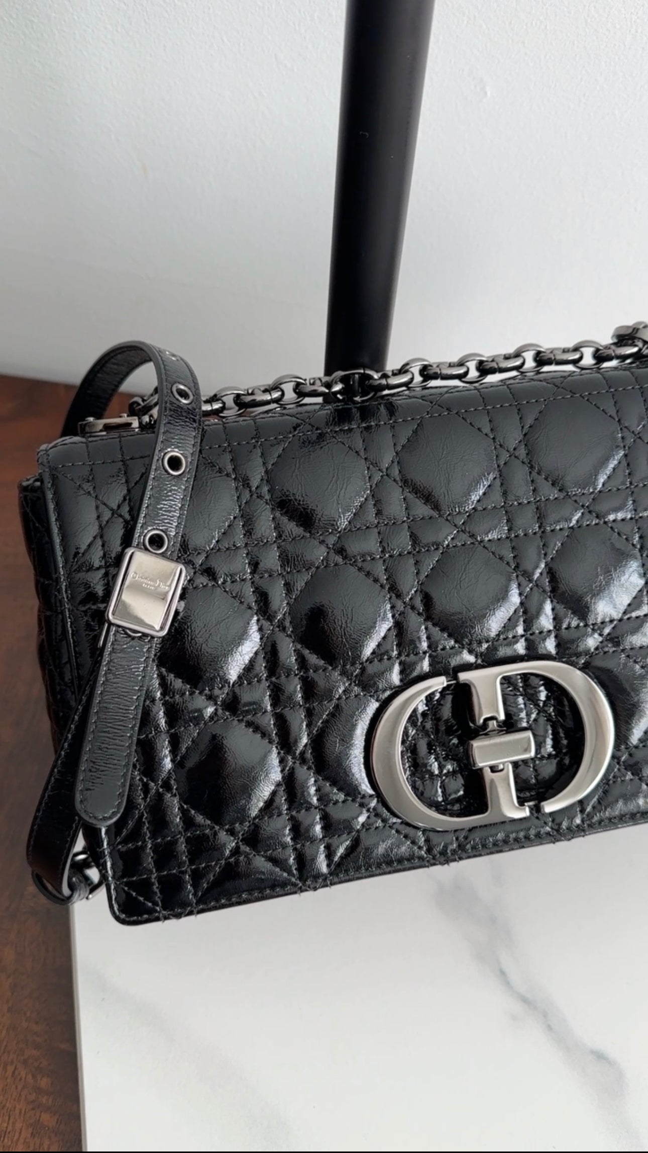 Christian Dior Black Patent Leather Caro Medium Cannage Flap Bag - Luxury Designer Handbag for Women, Perfect for Evening Events & Special Occasions