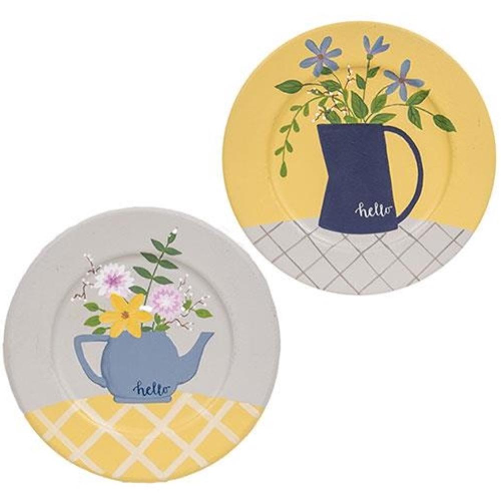 Hello Teapot Plate Set of 2 - Ceramic Teapot Saucers for Tea Lovers - Perfect for Afternoon Tea, Coffee Breaks & Gift Giving