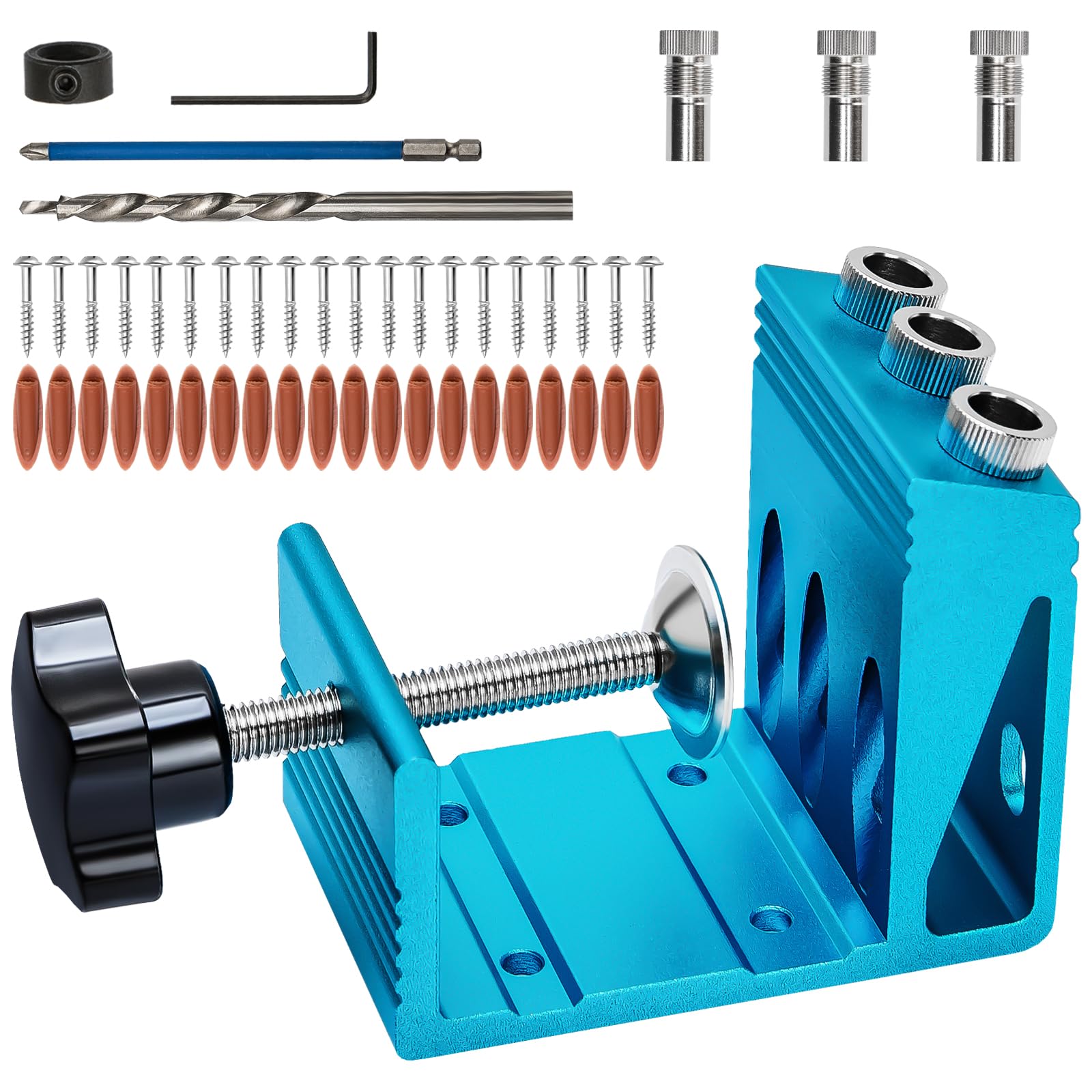 Premium Pocket Hole Jig Kit with 3 Drill Guides - Wood Joinery System for Strong Angle Joints & Screw Fastening - Perfect for DIY Woodworking, Furniture Building, and Carpentry Projects