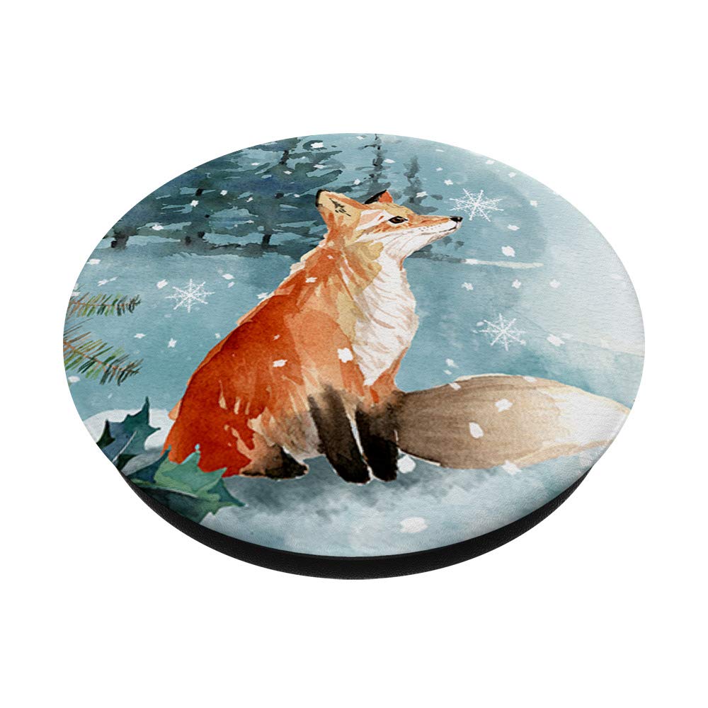 Fox Woodland Animal Snow Snowflakes Watercolor Design - Cute Winter PopSockets Phone Grip & Stand for iPhone, Samsung, Tablets | Perfect for Winter Holidays, Christmas Gifts & Everyday Use