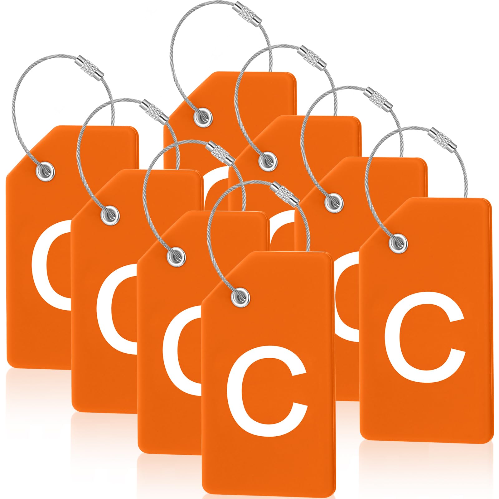 8 Pcs Custom Initial Letter A-Z Silicone Luggage Tags with Name Card & Stainless Steel Loop - Personalized Suitcase ID Tags for Travel (Letter C, Orange) - Perfect for Airports, Cruise Ships, and Business Trips