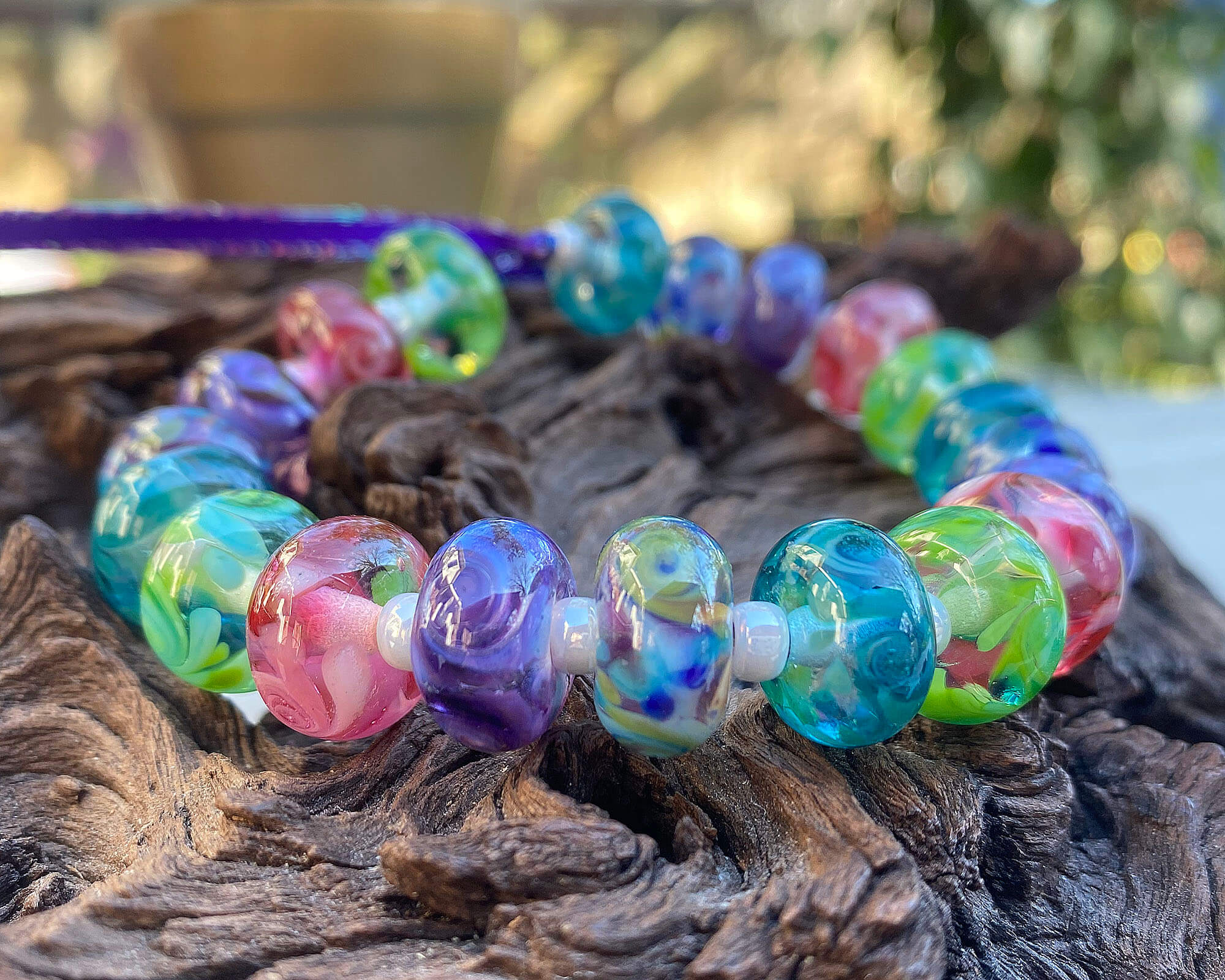 Vibrant Purple, Pink, Blue & Green Swirl Lampwork Glass Beads Set - Handmade SRA Certified Beads for Jewelry Making, Bracelets, Necklaces & DIY Crafts