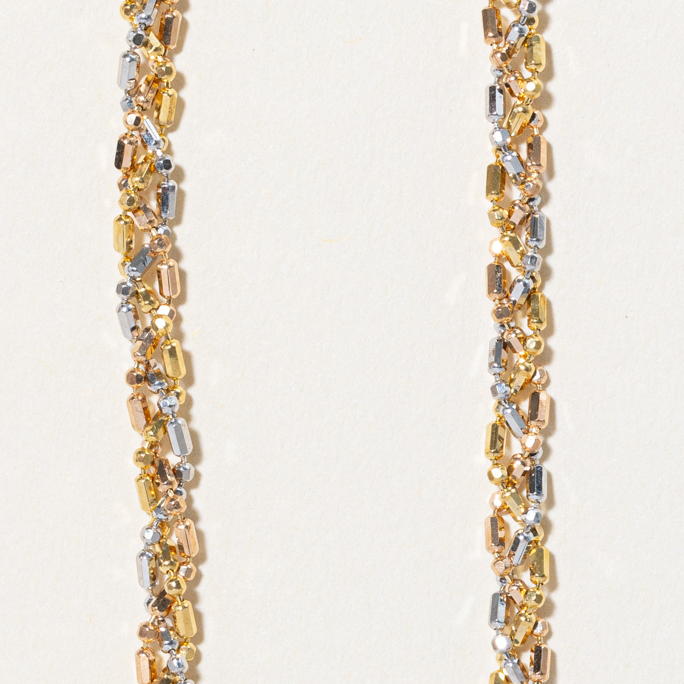 18K Tri-Tone Gold Braided Bead Chain Necklace - 16 Inch Adjustable Length for Women | Elegant Layering Piece for Everyday Wear & Special Occasions