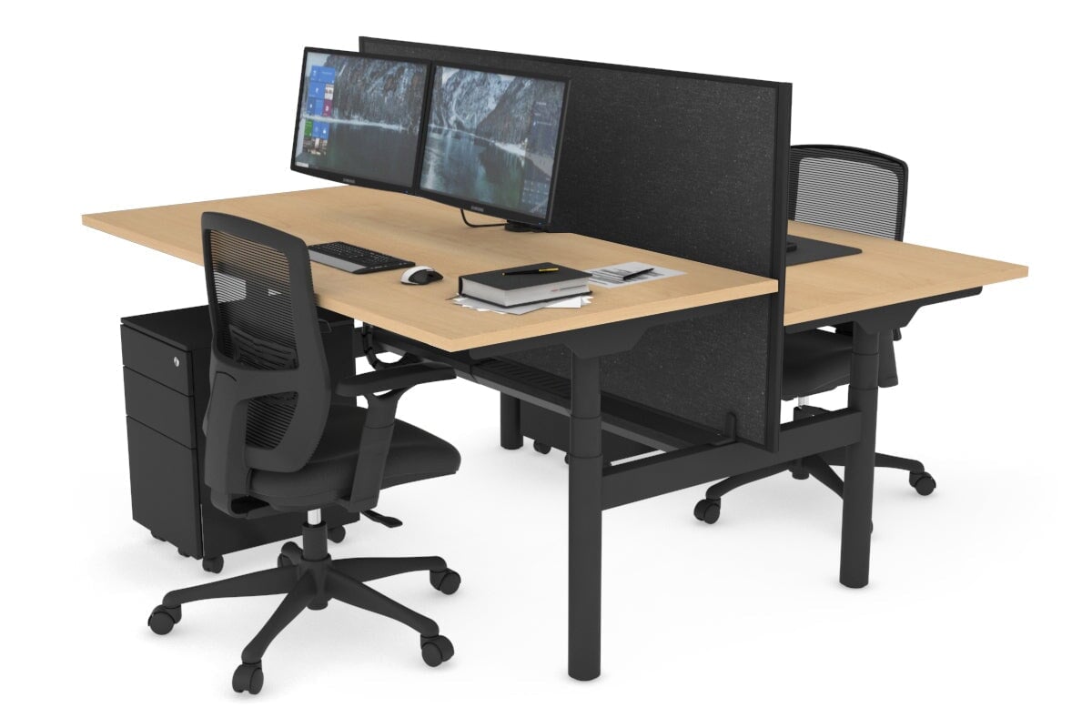 Flexi Premium Height Adjustable 2-Person H Bench Workstation - Black Frame [1400L x 800W with Cable Management] - Ideal for Office, Home Workspace & Collaborative Environments