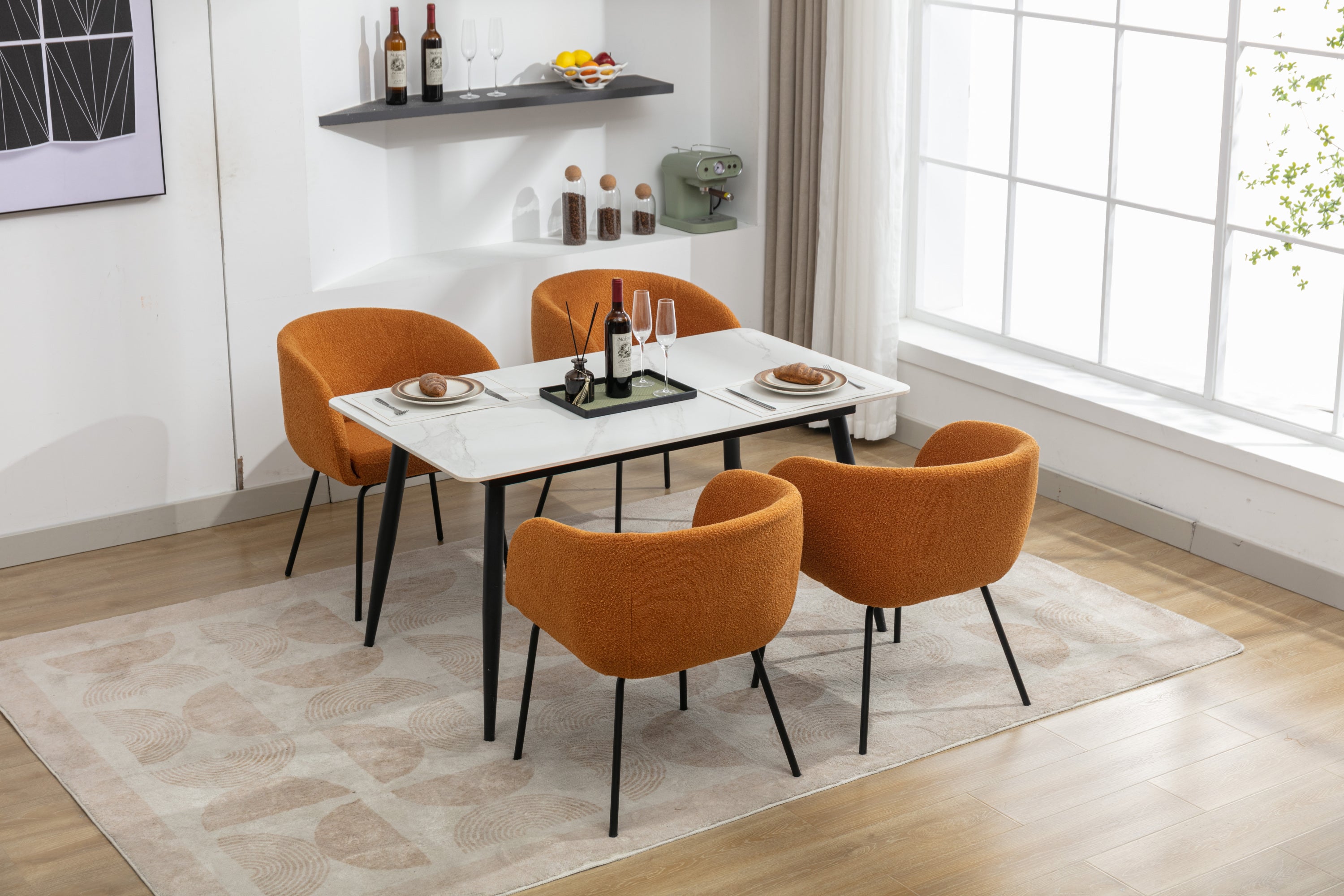 Boucle Fabric Dining Chairs with Black Metal Legs - Set of 2, Ginger - Modern Kitchen & Dining Room Accent Chairs for Home Decor