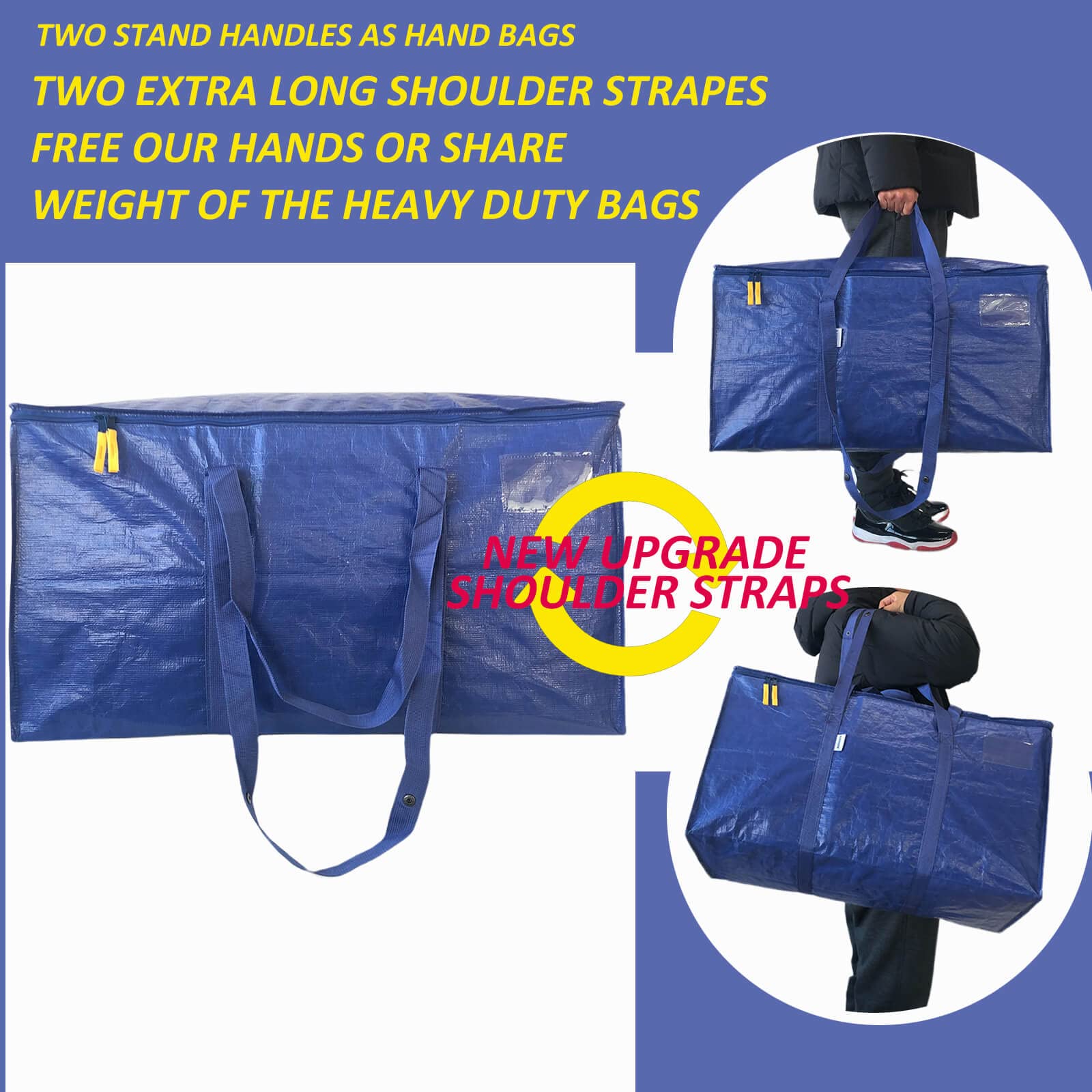**AlexHome Heavy Duty Moving Bags - 5 Pack Extra Large Storage Bags with Handles for Clothes, Packing & Moving Supplies | Durable & Space-Saving (Blue, Set of 5) | Perfect for Home Moves, College Dorms & Seasonal Storage**