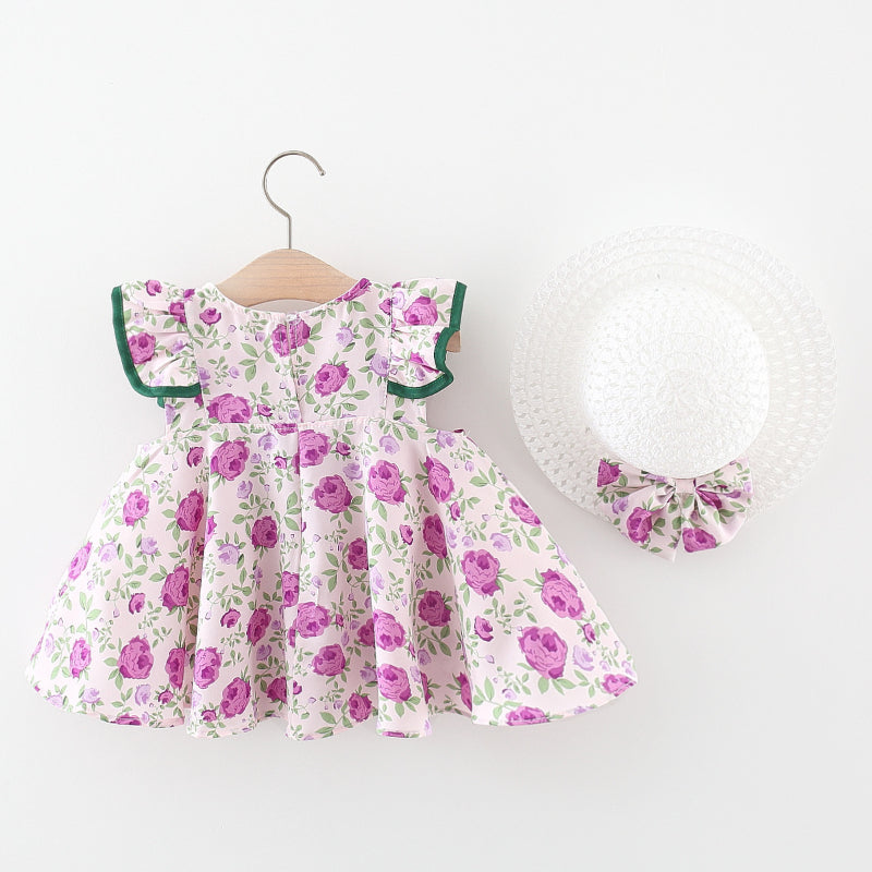 Baby Girl Floral Dress with Bow Knot & Flying Sleeves - Cute Summer Outfit for Parties & Photoshoots