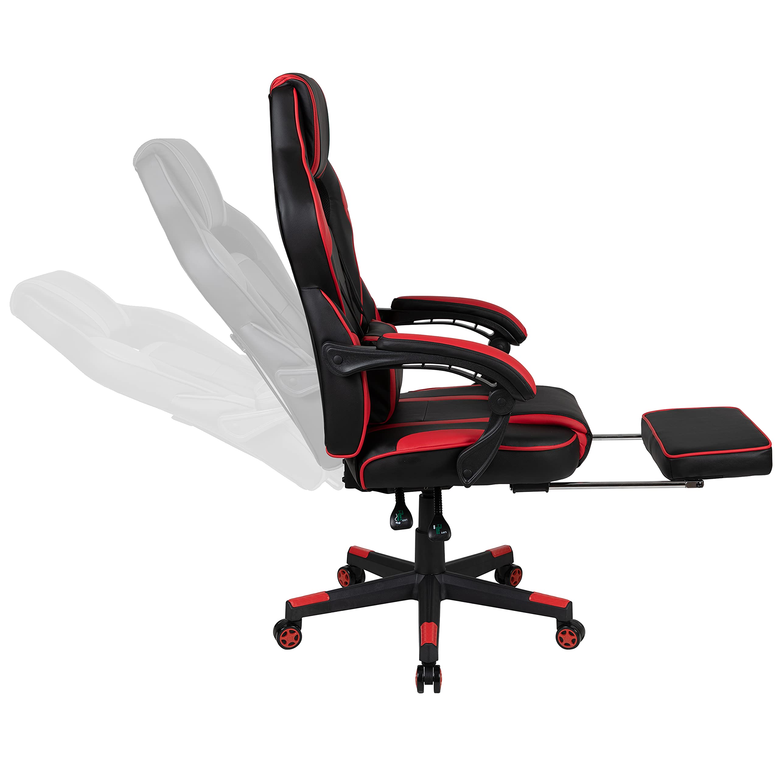 EMMA + OLIVER Premium Gaming Bundle - Ergonomic Cup Holder Headphone Stand Desk & Red Reclining Footrest Chair for Ultimate Gaming Setup | Perfect for PC Gamers, Streamers & Home Office