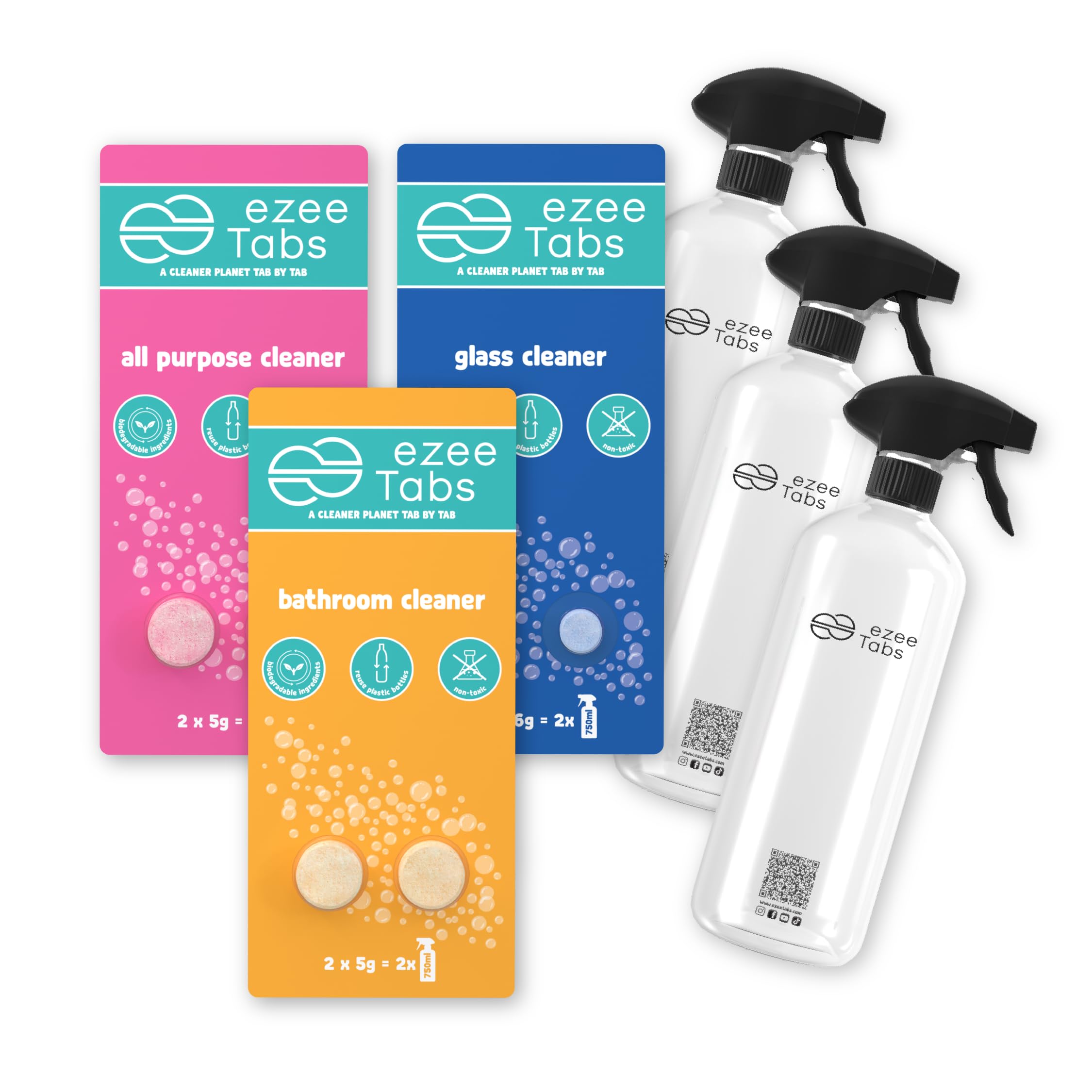 EzeeTabs 9-Pack Cleaning Tablets (6 Tablets + 3 Spray Bottles) - Multi-Surface Cleaner for Kitchen, Bathroom & Home Disinfection