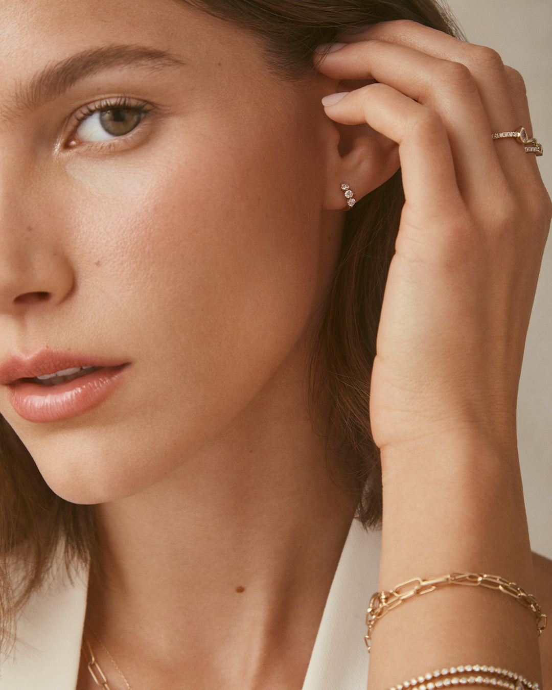 Lab Grown Diamond Halo Trio Huggie Earrings for Women - Dainty Stud Earrings for Everyday Wear, Wedding, Anniversary & Special Occasions