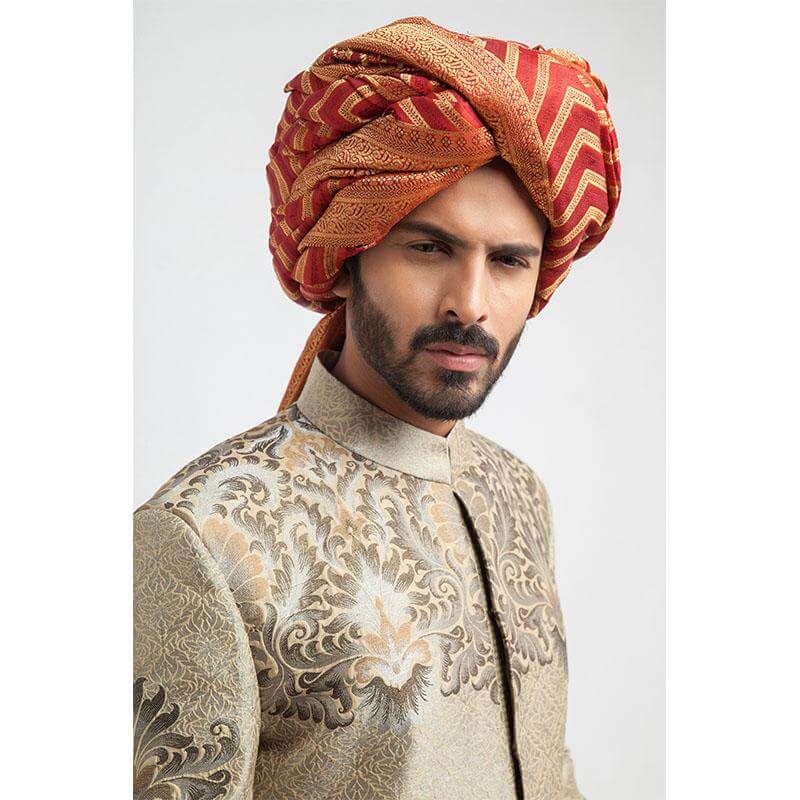 Elegant Ecru & Grey Brocade Sherwani for Men - Traditional Indian Wedding Attire - Perfect for Weddings, Festivals & Special Occasions