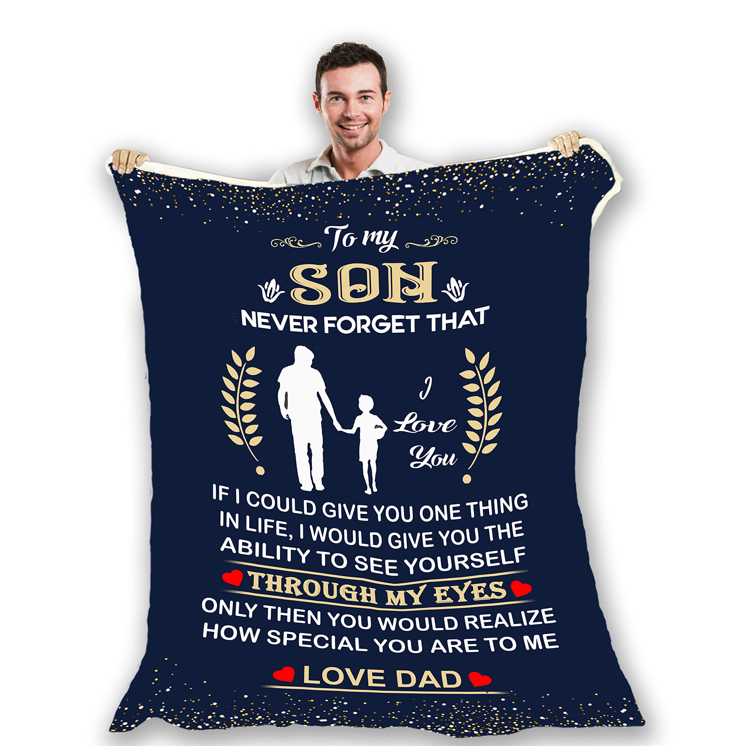 Premium Fleece Sherpa Blanket for Kids - Soft & Cozy 60x80 Inches, Never Forget That to My Son Blanket, Believe in Yourself Inspirational Gift for Children's Day, Birthday & Christmas - Perfect for Bedtime, Snuggling & Relaxation