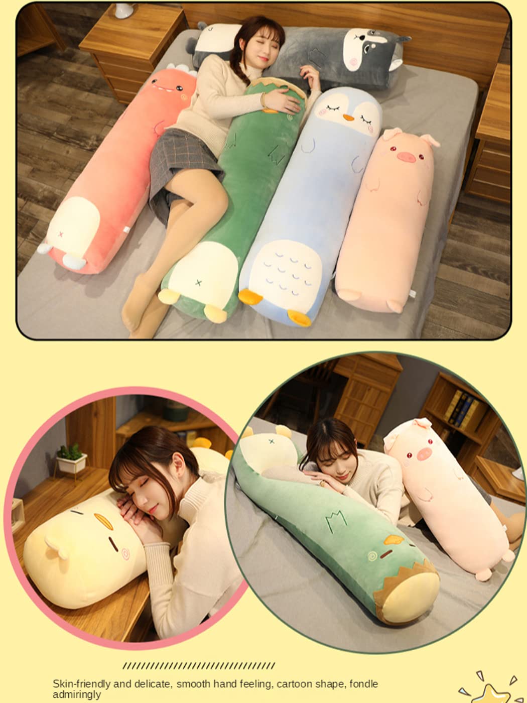 Soft Plush Dinosaur Body Pillow - 33 Inch Cute Hugging Pillow for Kids & Adults | Perfect for Sleeping, Cuddling, and Relaxing | Great Gift for Girlfriend, Boyfriend, or Family | Ideal for Bed, Sofa, and Travel Use