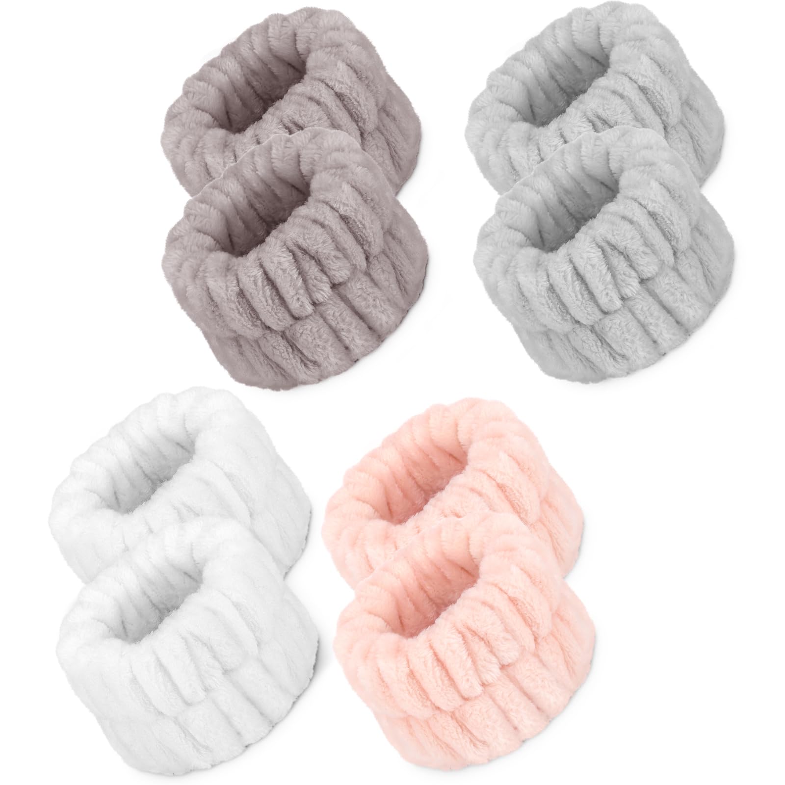 Crosize 8-Pack Microfiber Spa Wristbands for Women - Super Absorbent Face Washing Bands, Quick-Dry Yoga Wristbands, 4 Color Set - Perfect for Skincare Routine, Gym Workouts & Travel Essentials