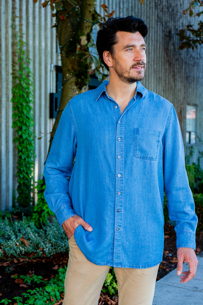 Men's Tencel Denim Shirt for Men | Breathable & Comfortable Casual Button Down Shirt | Perfect for Office, Date Night & Weekend Outings